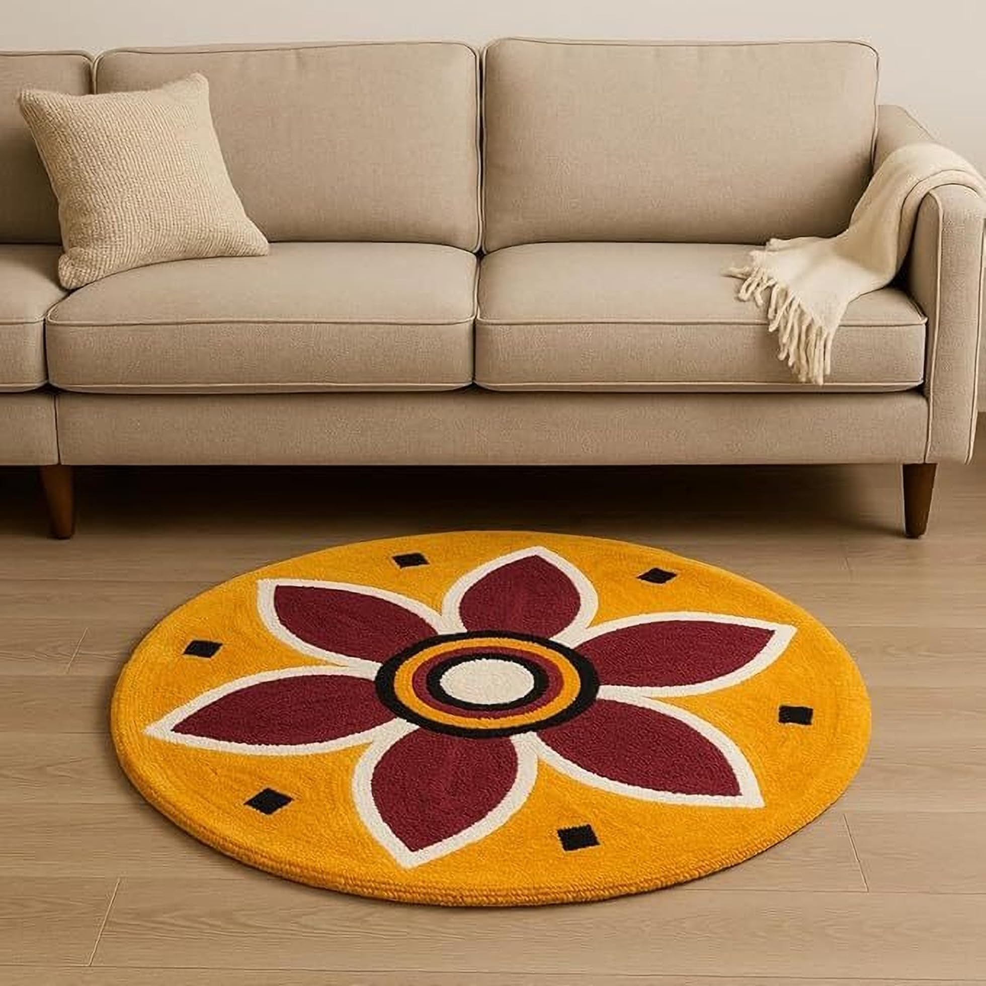 Rangoli Mat for Festive Decoration, Traditional Design, Reusable Floor Art Mat-image-1