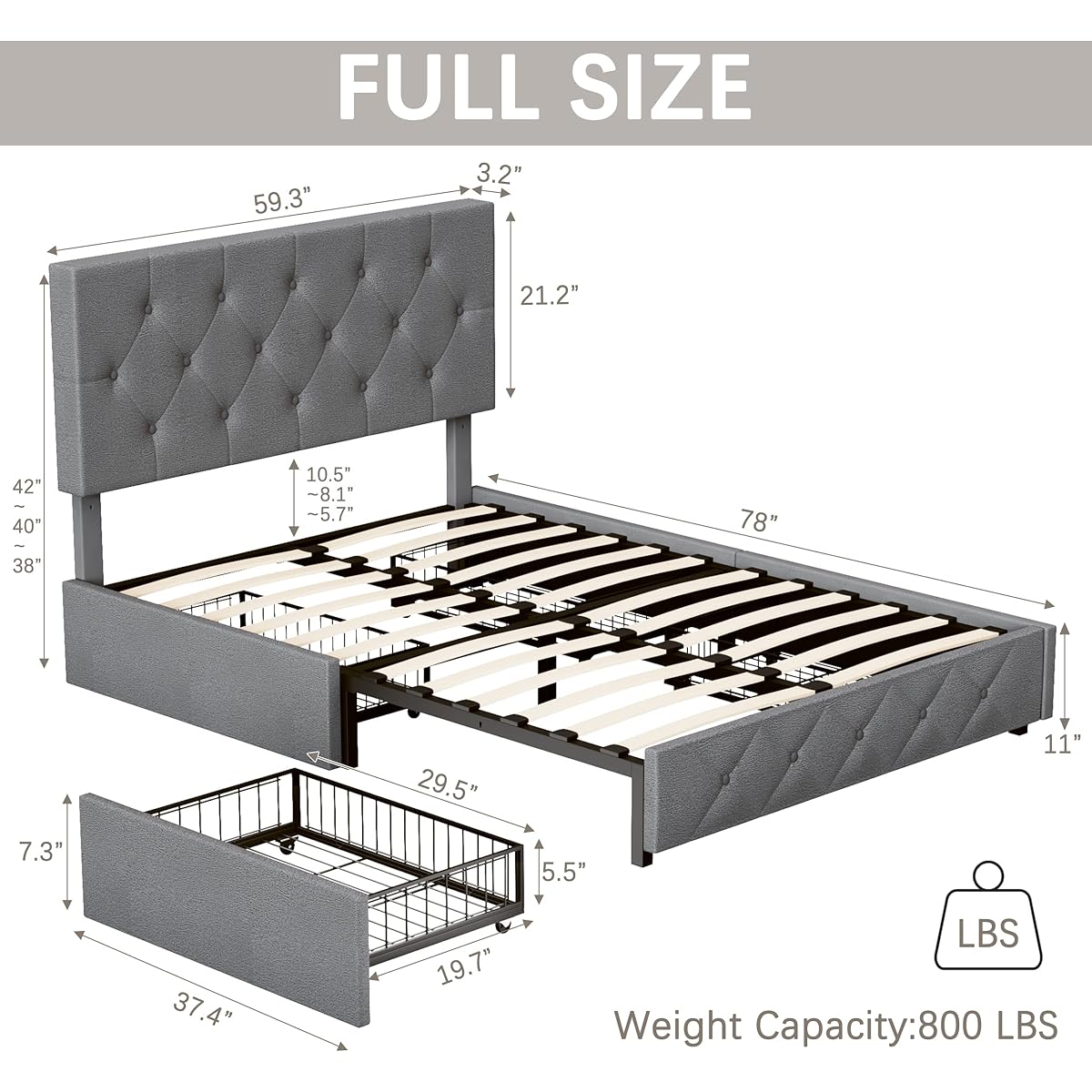 35/mo Finance Fluest Full Bed Frame with Headboard Storage Drawers