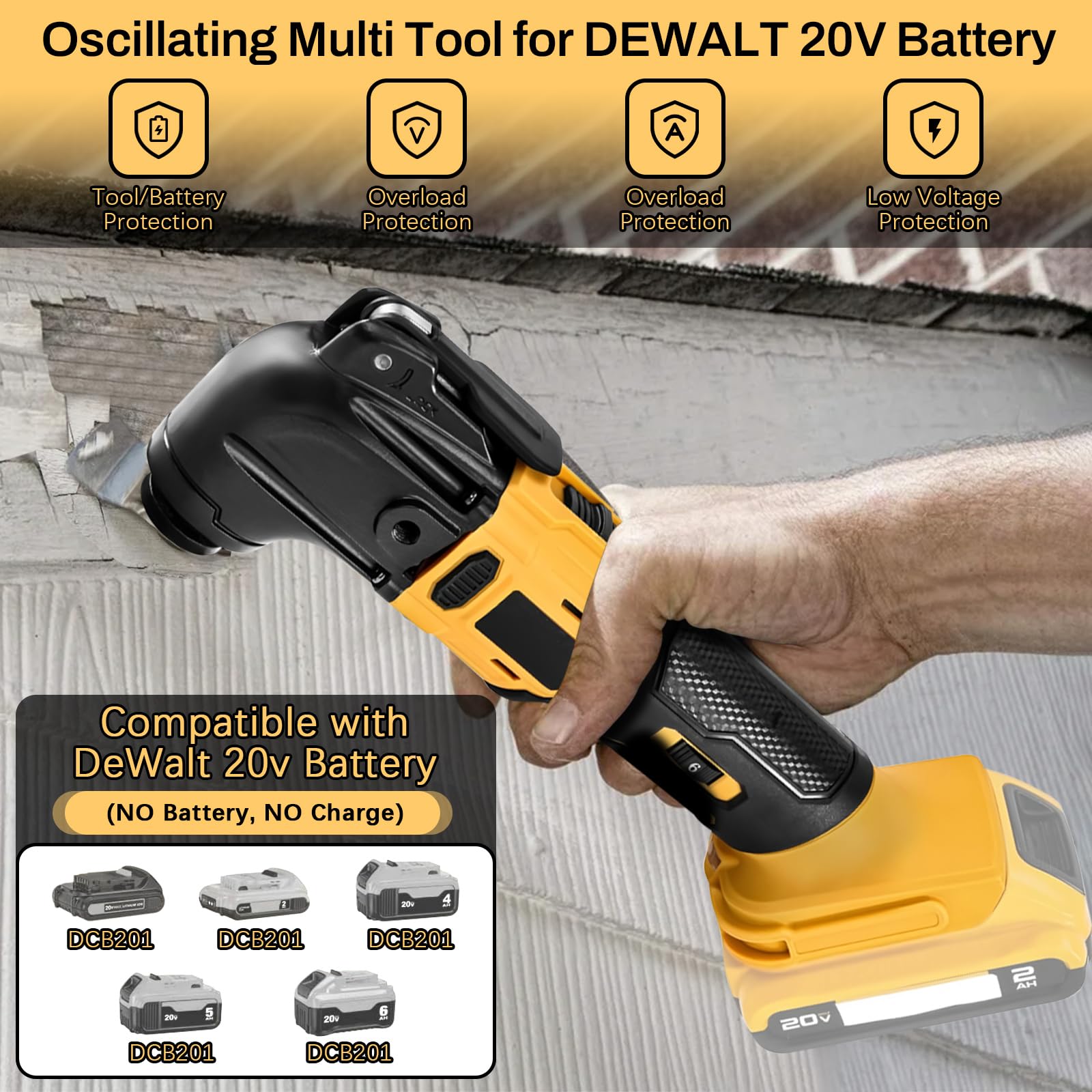 Herramienta Oscilante para batería 20 V, herramienta oscilante multifuncional sin escobillas con 6 velocidades con 23 accesorios para cortar, tallar, lijar y taladrar, sin batería
