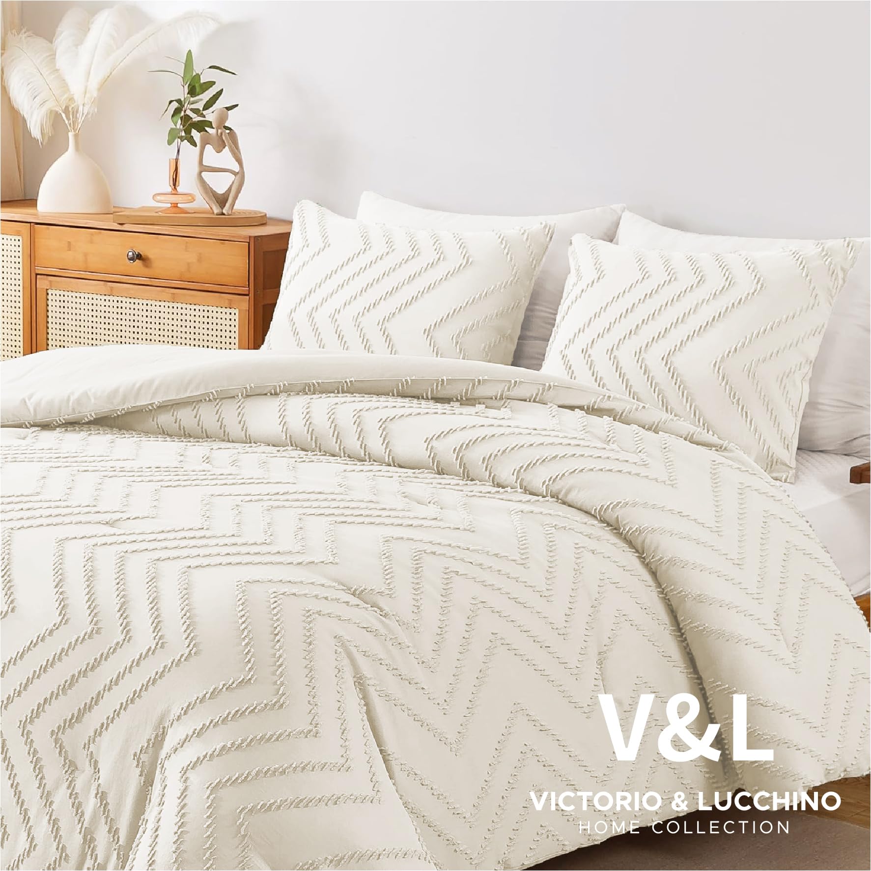 Victorio & Lucchino Colcha Lavada con Tufting - Diseño Texturizado Elegante - Modelo Atenea (Crudo, Cama 150 cm)