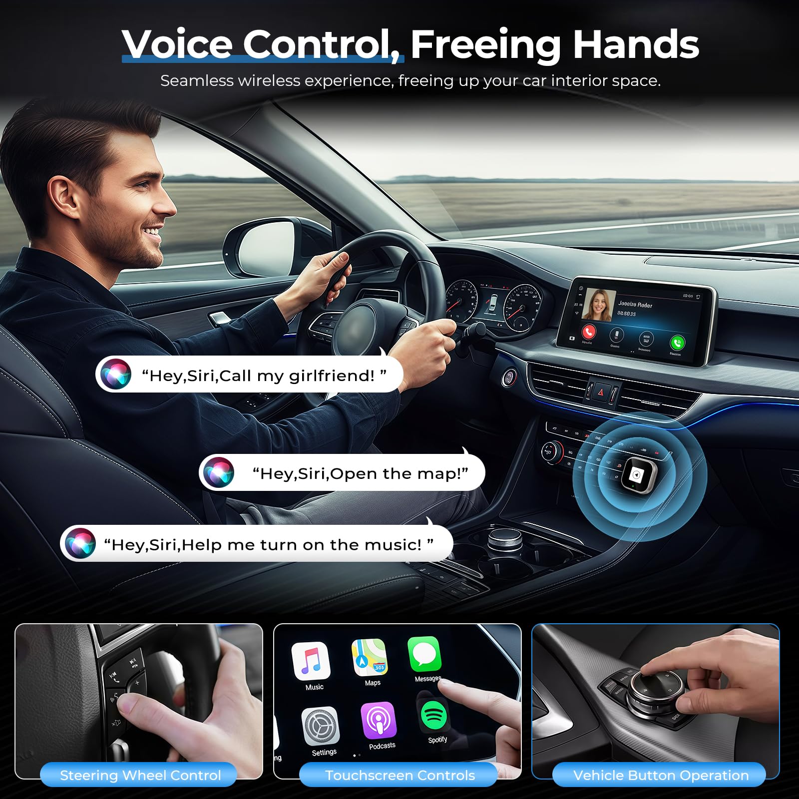 Adaptateur carplay sans Fil,Car Play sans Fil,Cle carplay sans Fil,Plug and Play,Wi-FI 5,8GHz,Convertir Filaire en sans Fil,Compatible avec Les Voitures à partir de 2016 et iOS 10+ Android11+