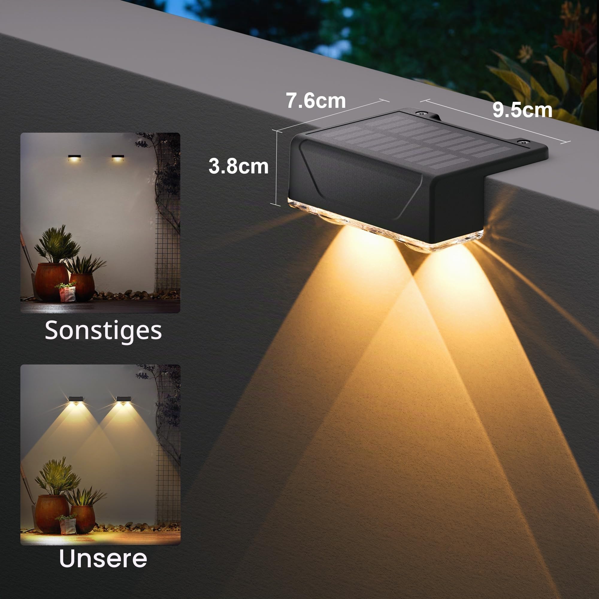 ELLASAY Solar Wandleuchte Außen Garten IP65 Wasserdicht 8 Stück mit Linse