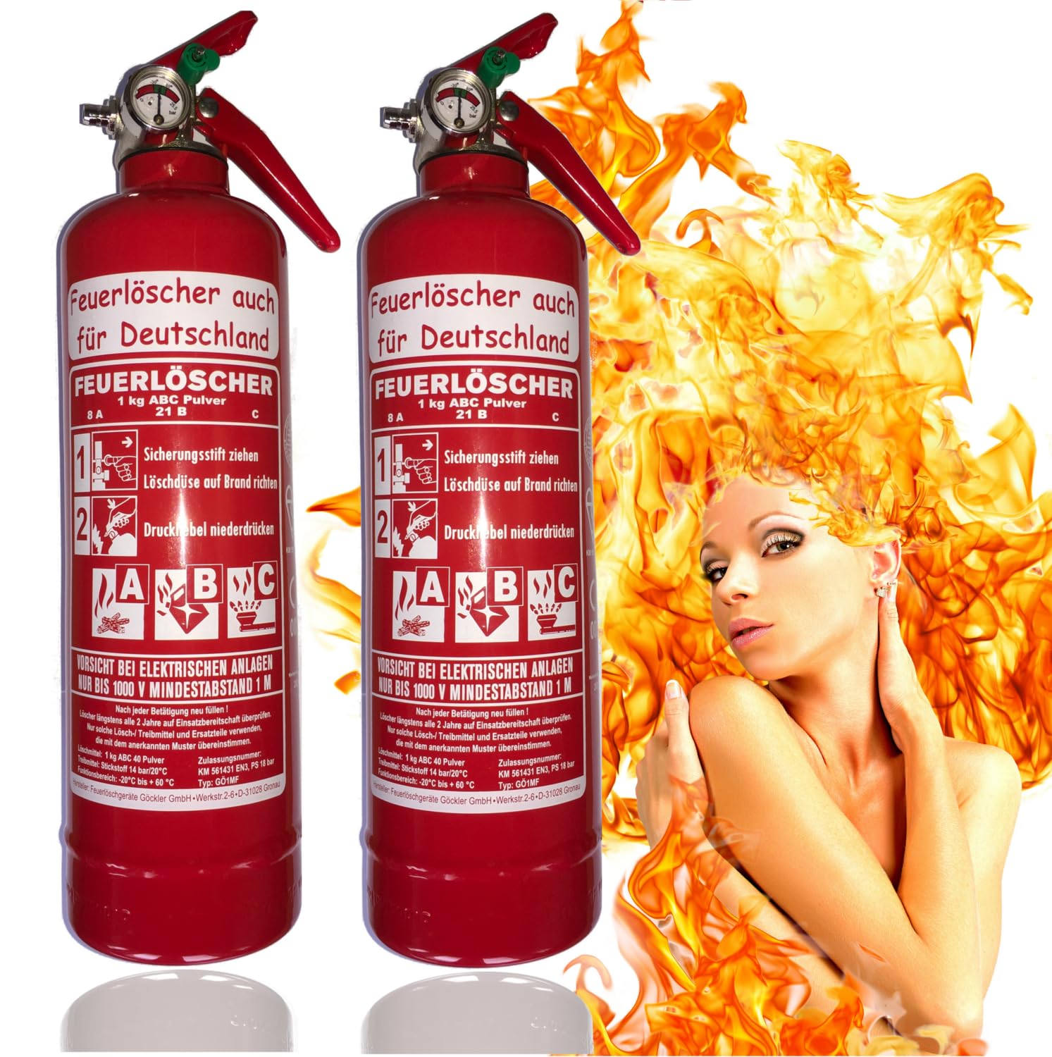 2 X 1kg Brandengel Premium ABC Feuerlöscher Autofeuerlöscher, Manometer Halterung KFZ EN 3 Messingarmatur LKW PKW Motorrad 2LE Pulverlöscher (Ohne Prüfnachweis u. Jahresmarke)