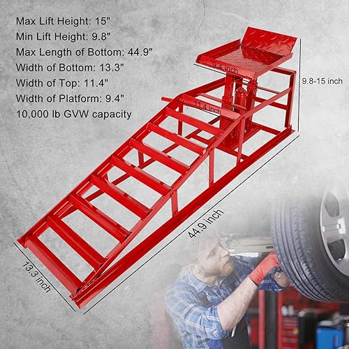 Miniatura 2 de Rampas hidráulicas para automóvil, 10000 libras, rampa hidráulica 5T con gato hidráulico, rampa de servicio para automóvil, camión, elevación