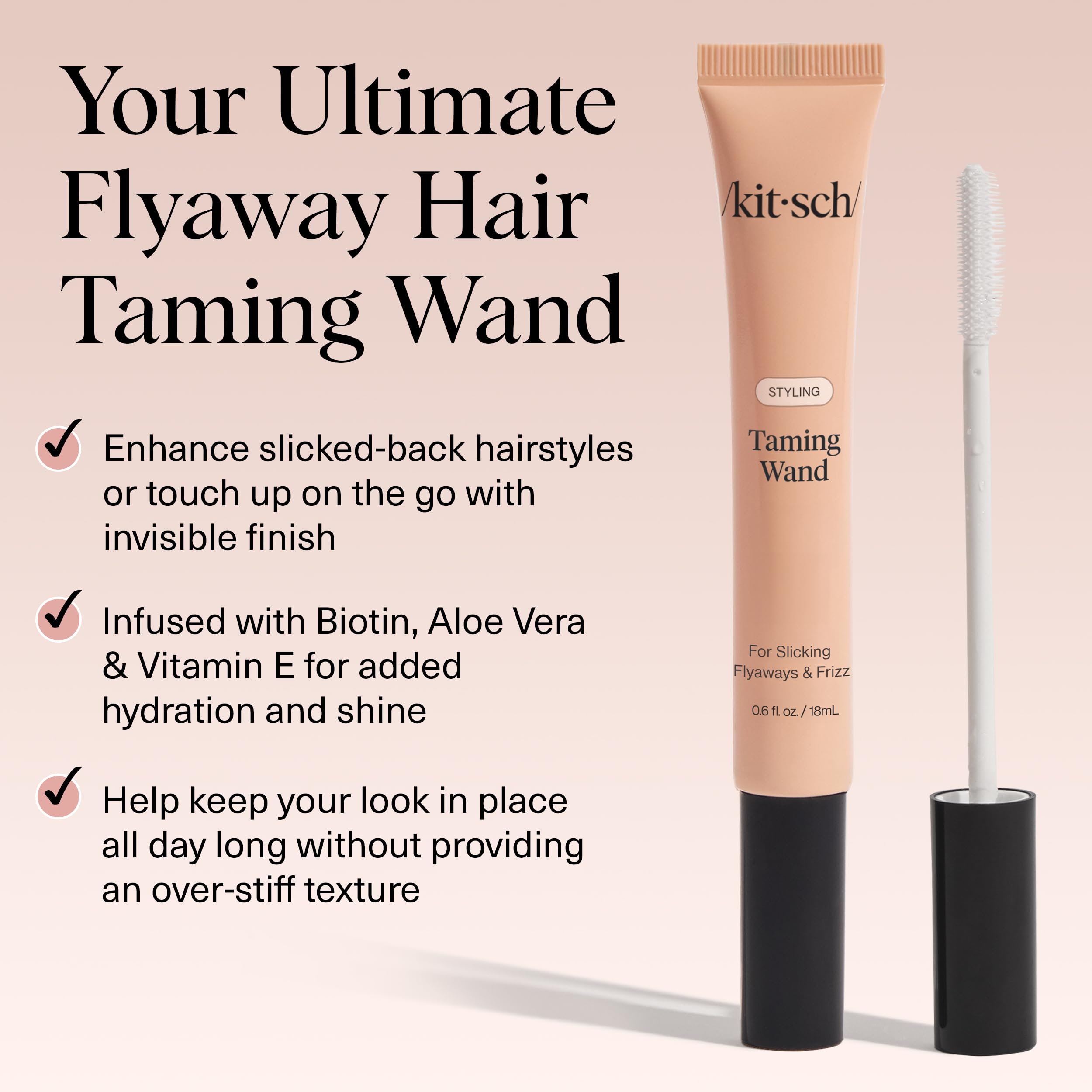 Kitsch Fly Away Stick for Hair - Taming Wand with Biotin, Aloe & Vitamin E - Clear Serum-Like Gel Hair Mascara for Flyaways & Baby Hairs - Lightweight Hair & Multi-Use Hair Stick - 18ml