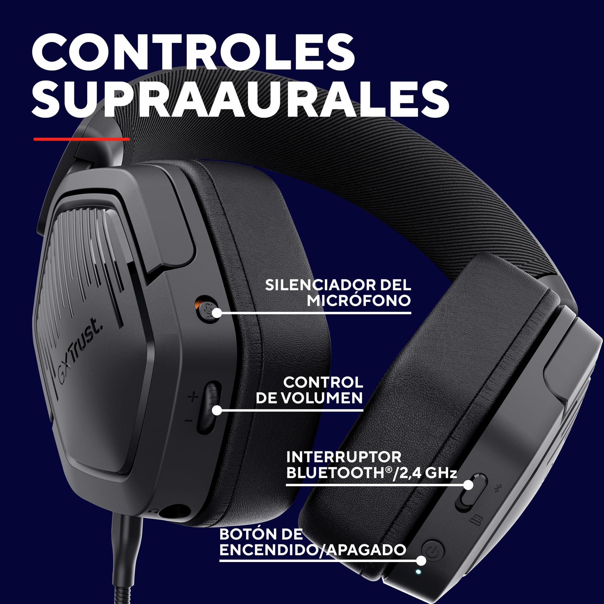 GXTrust 1493 Ravox Cascos Gaming Inalámbricos Bluetooth + 2.4GHz PS5 PS4 PC Switch Xbox Mobile, Altavoces 50mm, Batería de 70 Horas, Baja Latencia, Auriculares Inalámbricos Over-Ear, Negro