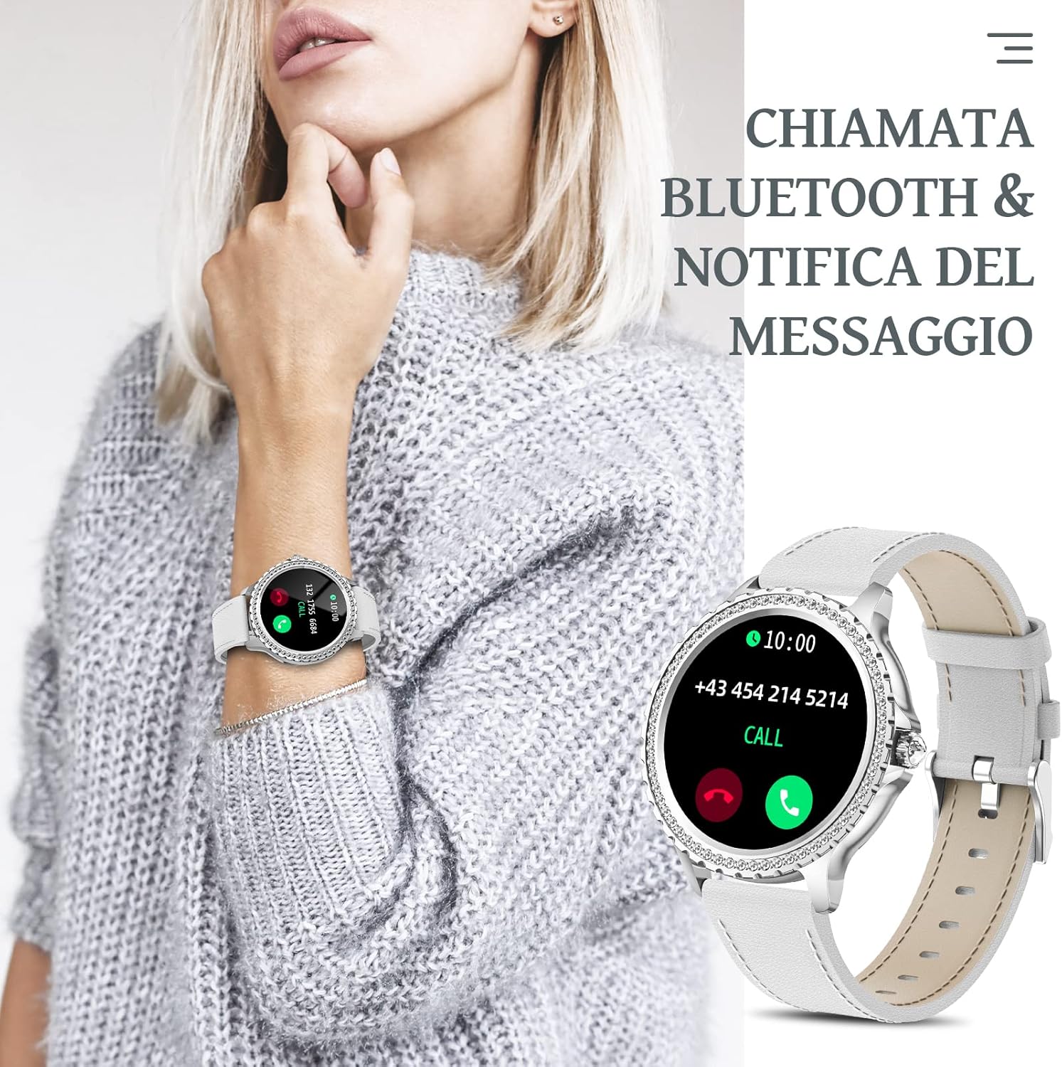 Smartwatch Donna Chiamate, Design Diamante, 3 Cinturini, AMOLED 1.32 Smart Watch, Fisiologia Femminile Cardiofrequenzimetro SpO2 Monitor Sonno Notifiche Assistente Vocale, Impermeabile IP68, Argento Smartwatch Donna Chiamate, Design Diamante, 3 Cinturini, AMOLED 1.32 Smart Watch, Fisiologia Femminile Cardiofrequenzimetro SpO2 Monitor Sonno Notifiche Assistente Vocale, Impermeabile IP68, Argento