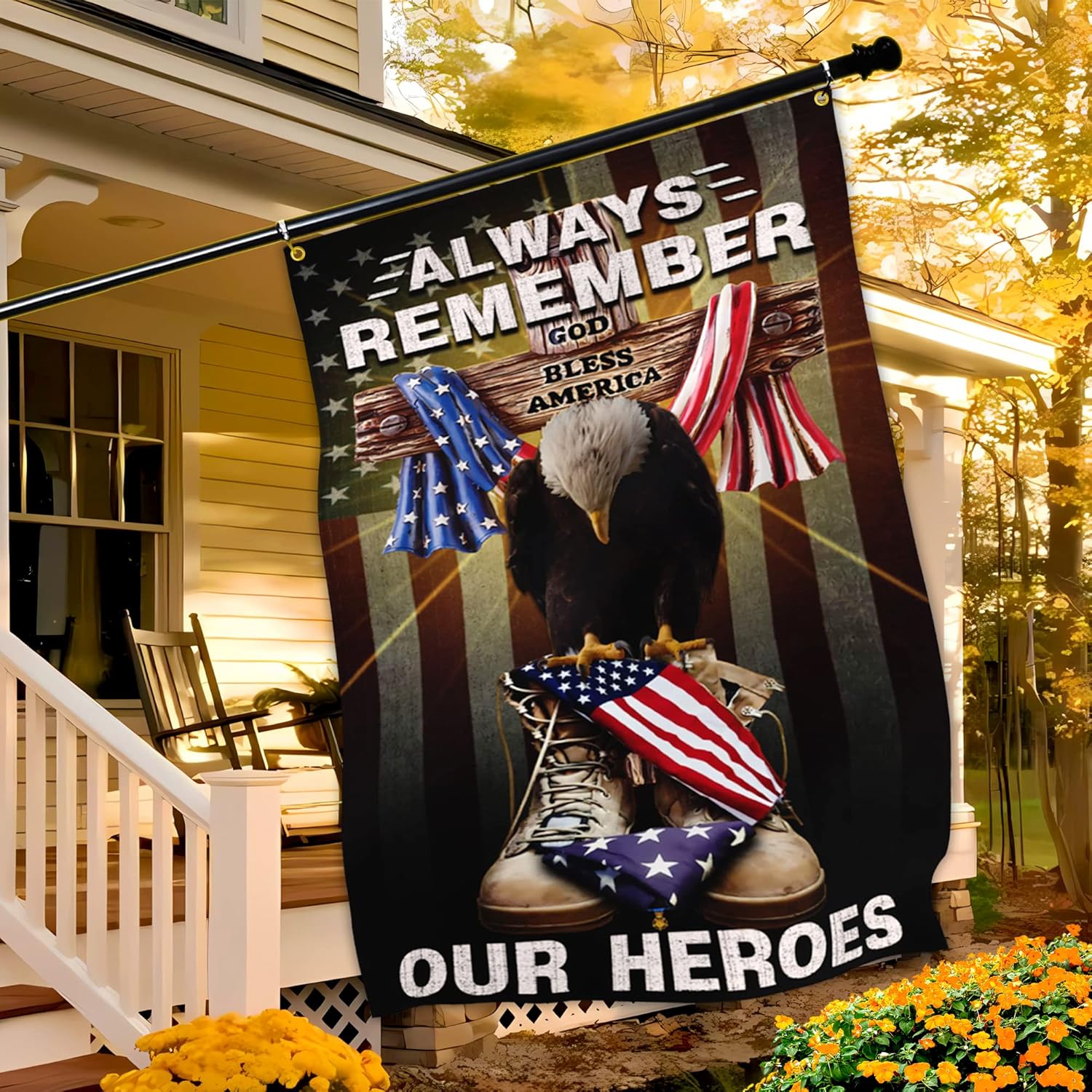 Always Remember Our Heroes Memorial Day Flag 3x5 Ft 4th of July Independence Day Veterans Day Flag Polyester Double Sided Mirror Printing for Outdoor House Yard Patriotic Holiday Banner Decor Gift - Image 5