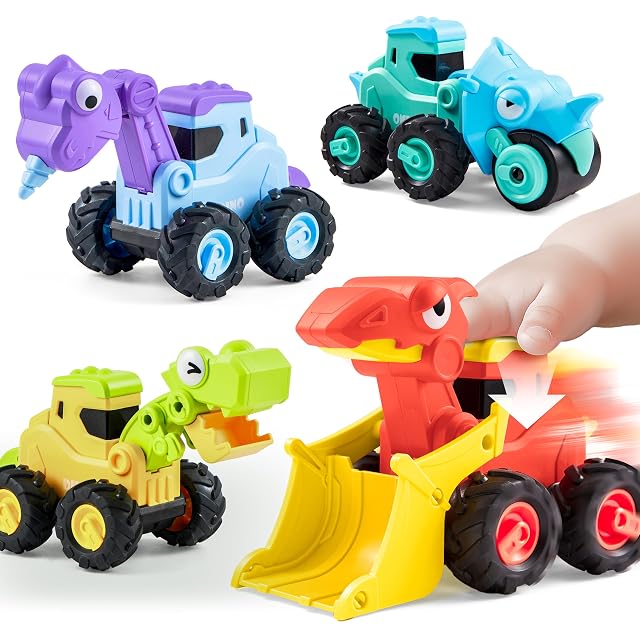 JOYIN Pack de 4 Vehículos de Juguete de Construcción, Juguetes para la Arena, Excavadoras