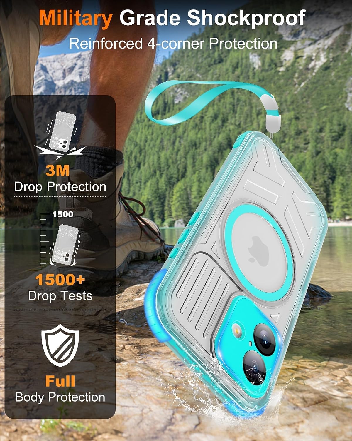 for iPhone 16 Waterproof Case with Magsafe, Built-in [Camera & Screen Protector] [Lanyard], IP68 Water Proof Full Body Dustproof Heavy Duty Frosted Protective Phone Cover, 6.1" Teal