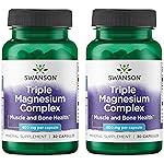 Swanson Triple Magnesium Complex - Mineral Supplement - Natural Support - Featuring Citrate, Oxide & Aspartate - (30 Capsules, 400mg Each,) (2 Pack)