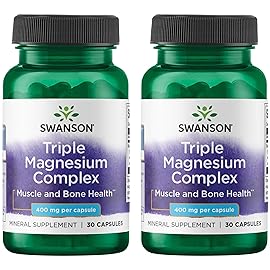 Swanson Triple Magnesium Complex - Mineral Supplement - Natural Support - Featuring Citrate, Oxide & Aspartate - (30 Capsules, 400mg Each,) (2 Pack)