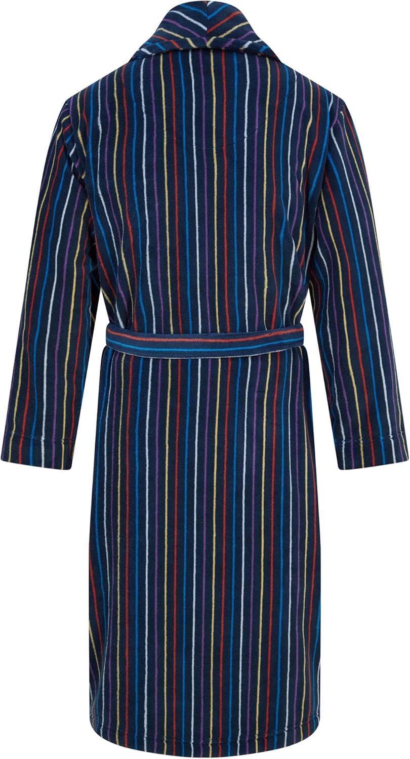 John Christian Men's Warm Fleece Robe, Navy with Multicolored Stripes - Image 2