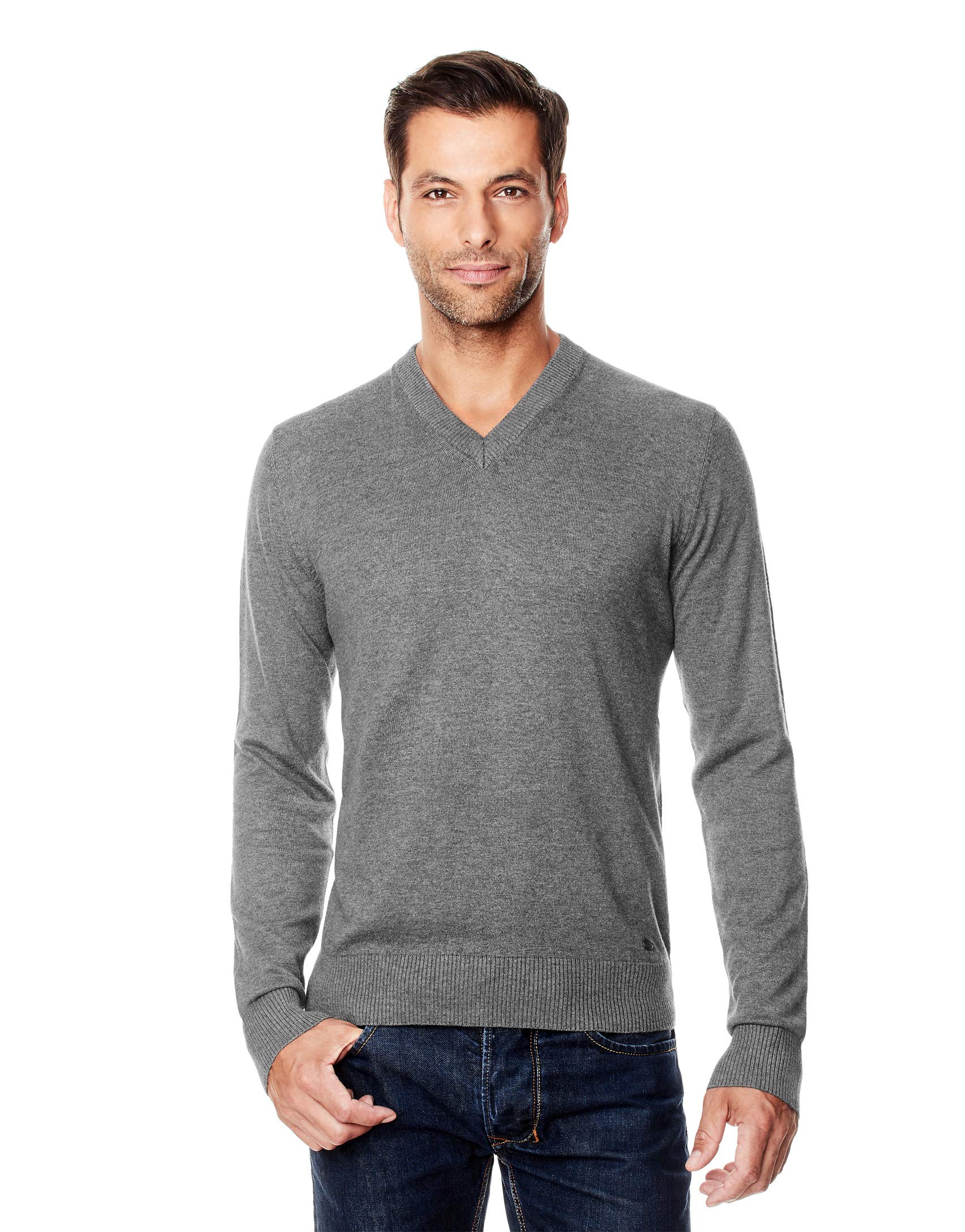 Vincenzo Boretti Herren-Pullover V-Ausschnitt Slim-fit tailliert Strick-Pullover V-Neck einfarbig Baumwolle-Mix edel elegant leicht Fein-Strick für Business oder Casual