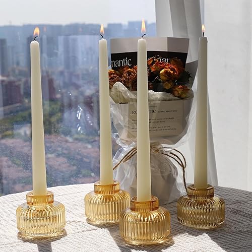 Miniatura 2 de Woho Juego de 8 portavelas dorados para mesa de fiesta de boda, candelabros cónicos de vidrio acanalado para decoración de cumpleaños y Navidad