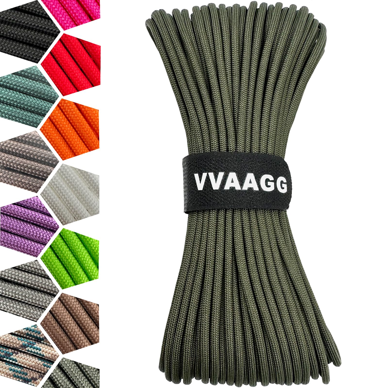 VVAAGG 50 Feet 12 Strand Paracord Rope for Crafts, DIY Projects, Survival Bracelets, Climbing, Camping, Tent, Clothesline, Outdoor Hiking, Fishing (Army Green, 15.2 โ image 1