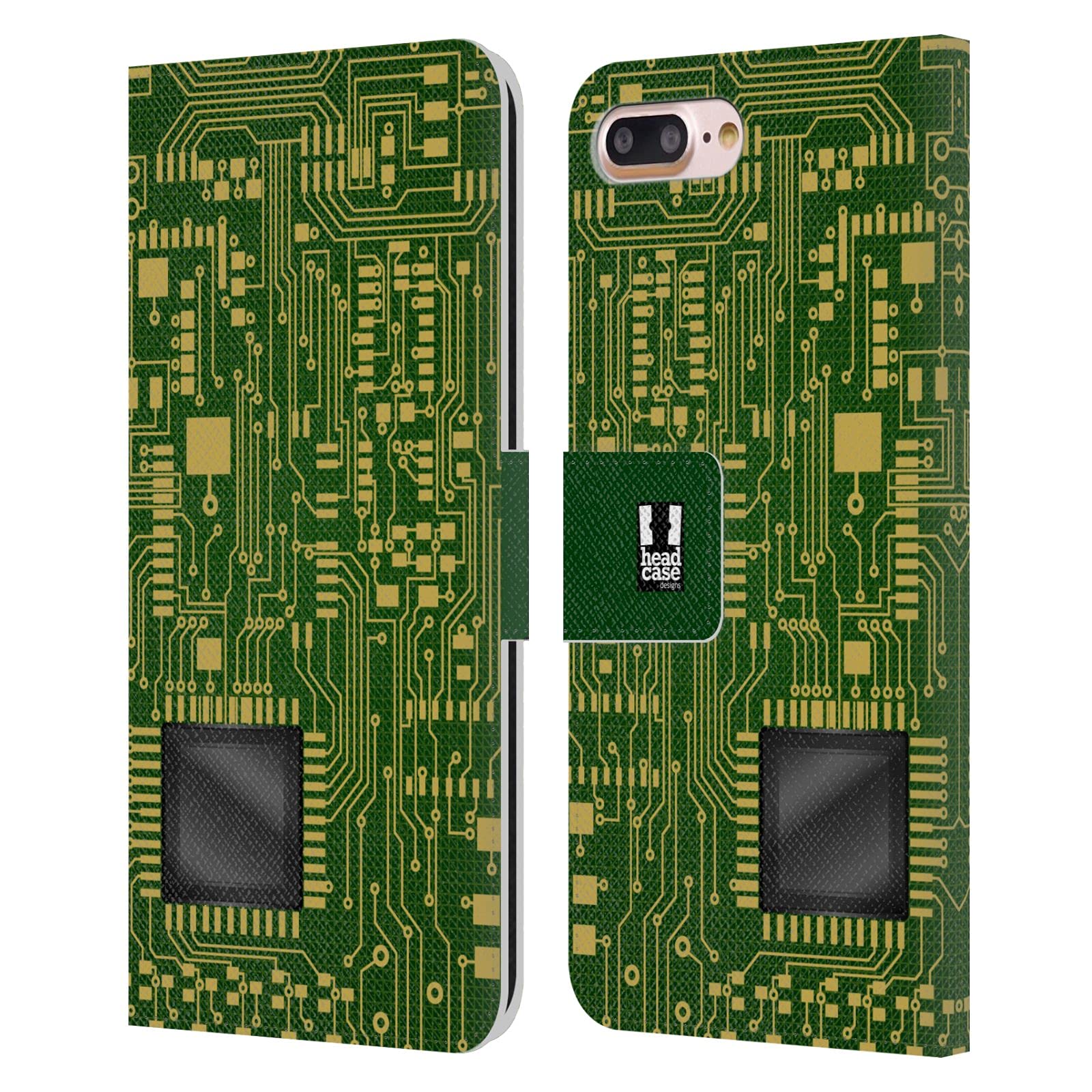 Head Case Designs Dark Green Circuit Boards Leather Book Wallet Case Cover Compatible with Apple iPhone 7 Plus/iPhone 8 Plus