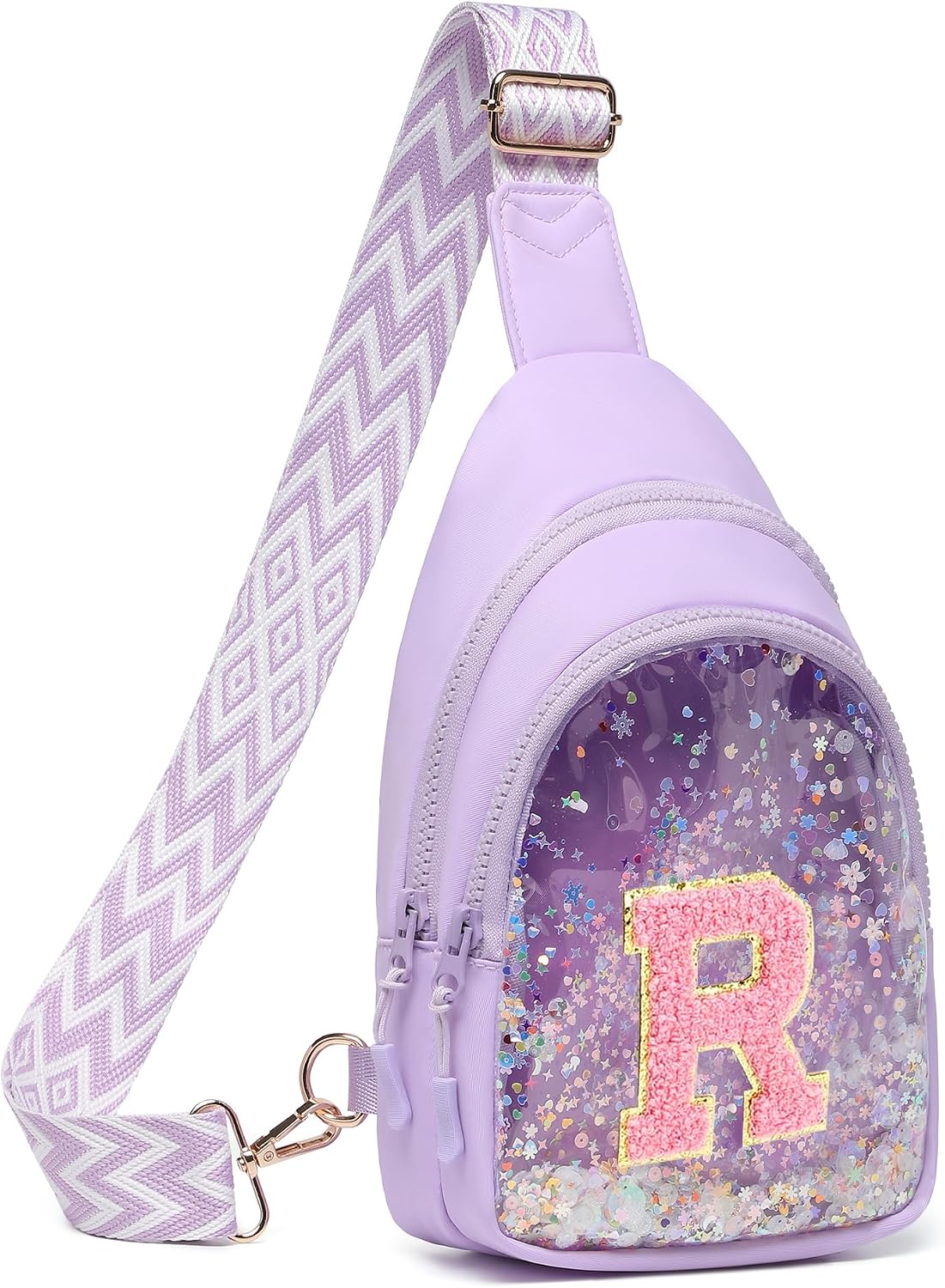 I IHAYNER Clear Initial Sling Bag for Gilrs Crossbody Bag Waist Pack Personalized Gifts for 4 5 6 7 8 9 10 11 12 13 Year Old Girls Purse for Birthday Thanksgiving Gifts for Daughter Sister Purple-R