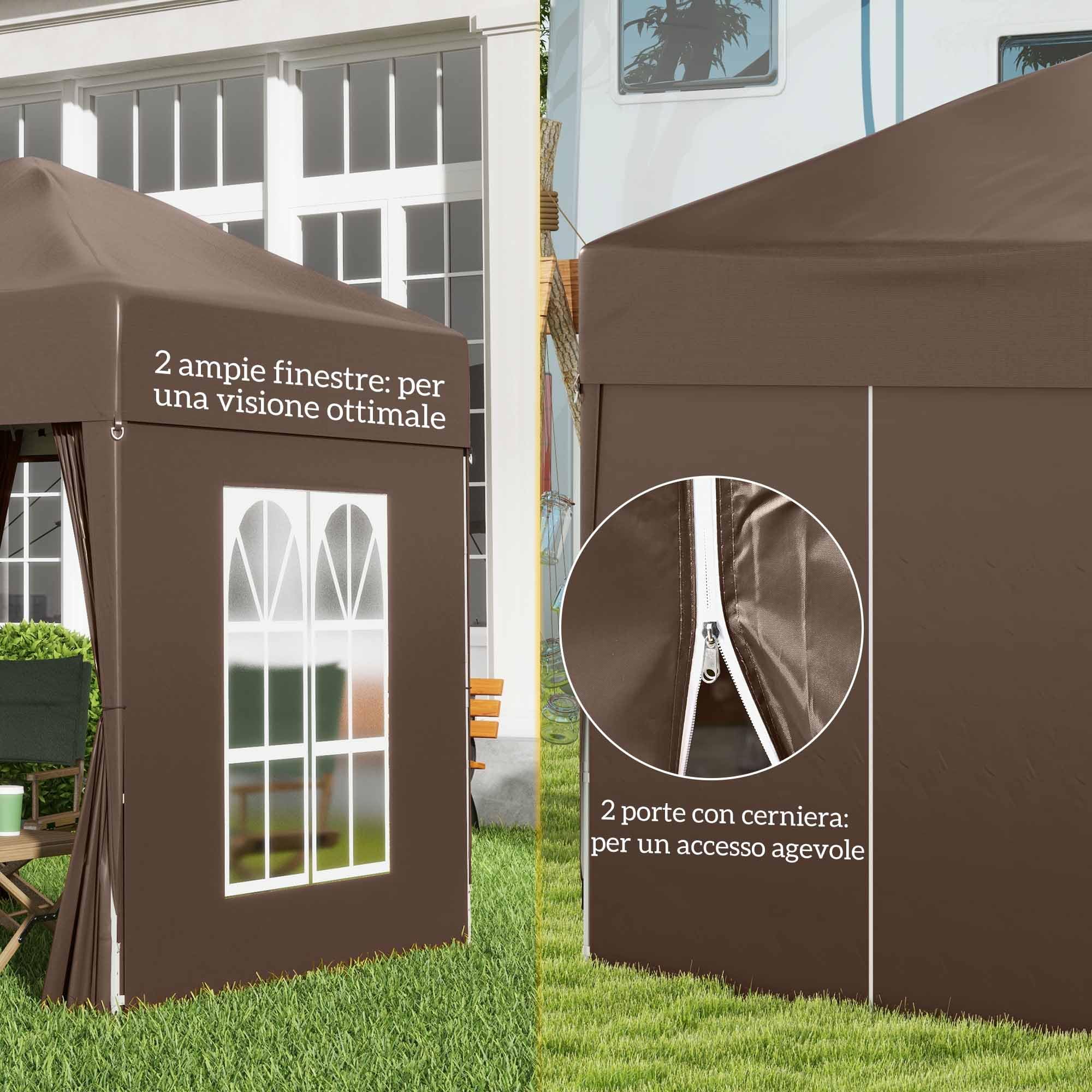 Outsunny Gazebo 2x2 m Pop-up Impermeabile con 4 Pareti Rimovibili, Marrone