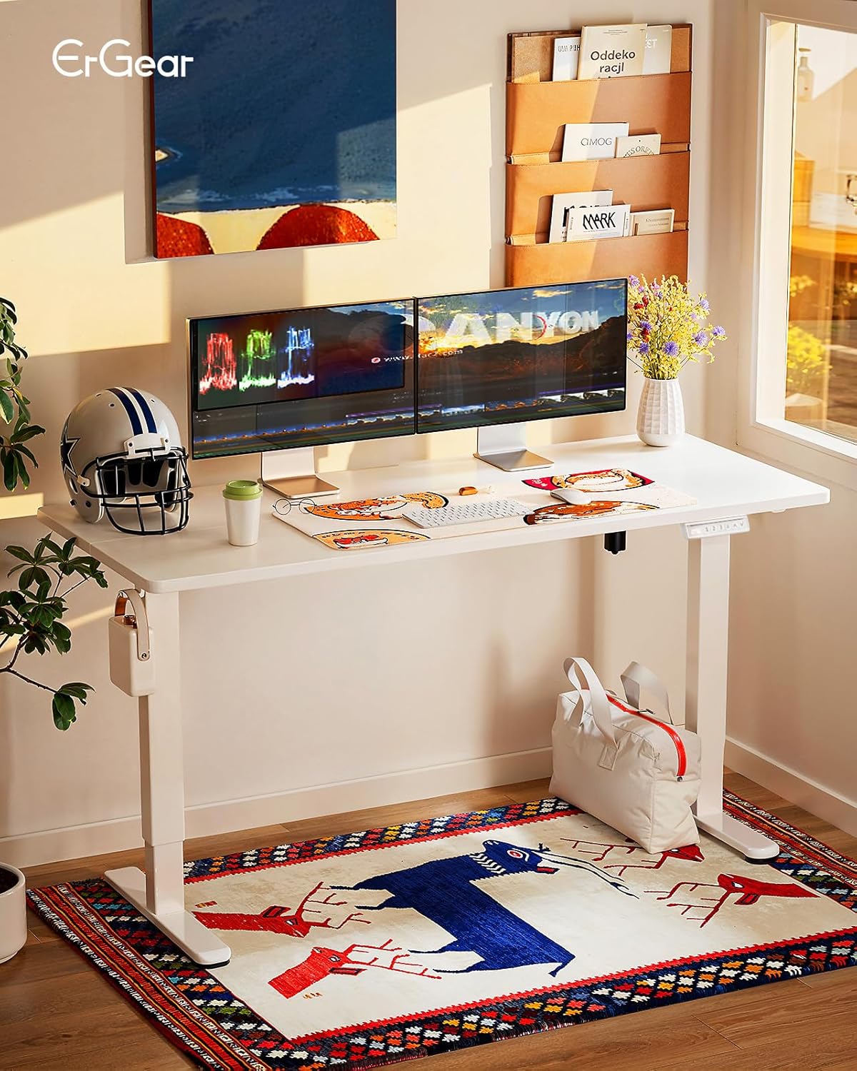 ErGear Height Adjustable Electric Standing Desk, 48 x 24 Inches Sit Stand up Desk, Memory Computer Home Office Desk with Two-Piece Desktop (Vintage Brown) ErGear Height Adjustable Electric Standing Desk, 48 x 24 Inches Sit Stand up Desk, Memory Computer Home Office Desk with Two-Piece Desktop (Vintage Brown)