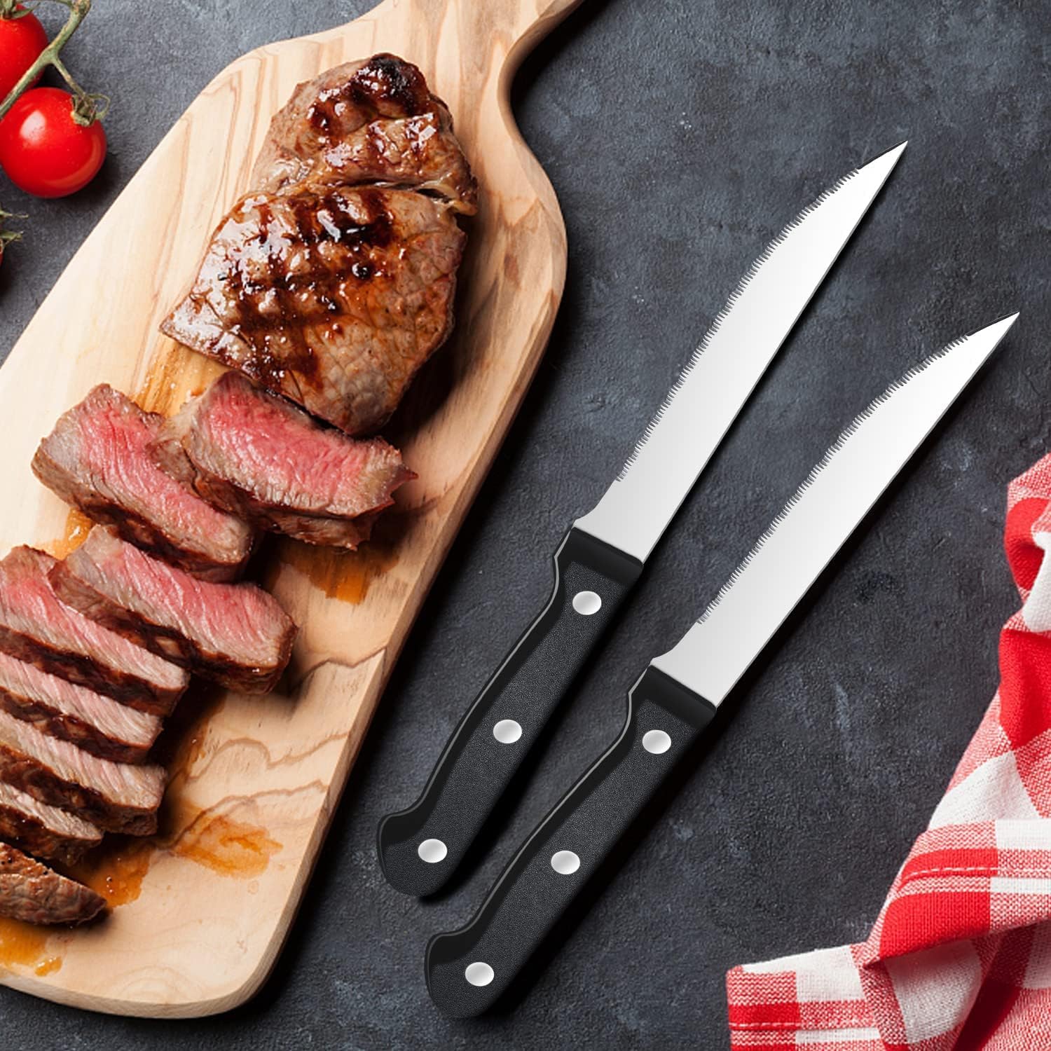Tagliere da cucina,Set di 3 Tagliere Cucina Set in Plastica Antiscivolo, con 3 pezzi coltelli da bistecca, taglieri con scanalatura per il succo, Tagliere Plastica Senza BPA,per Carne,Verdure e frutta