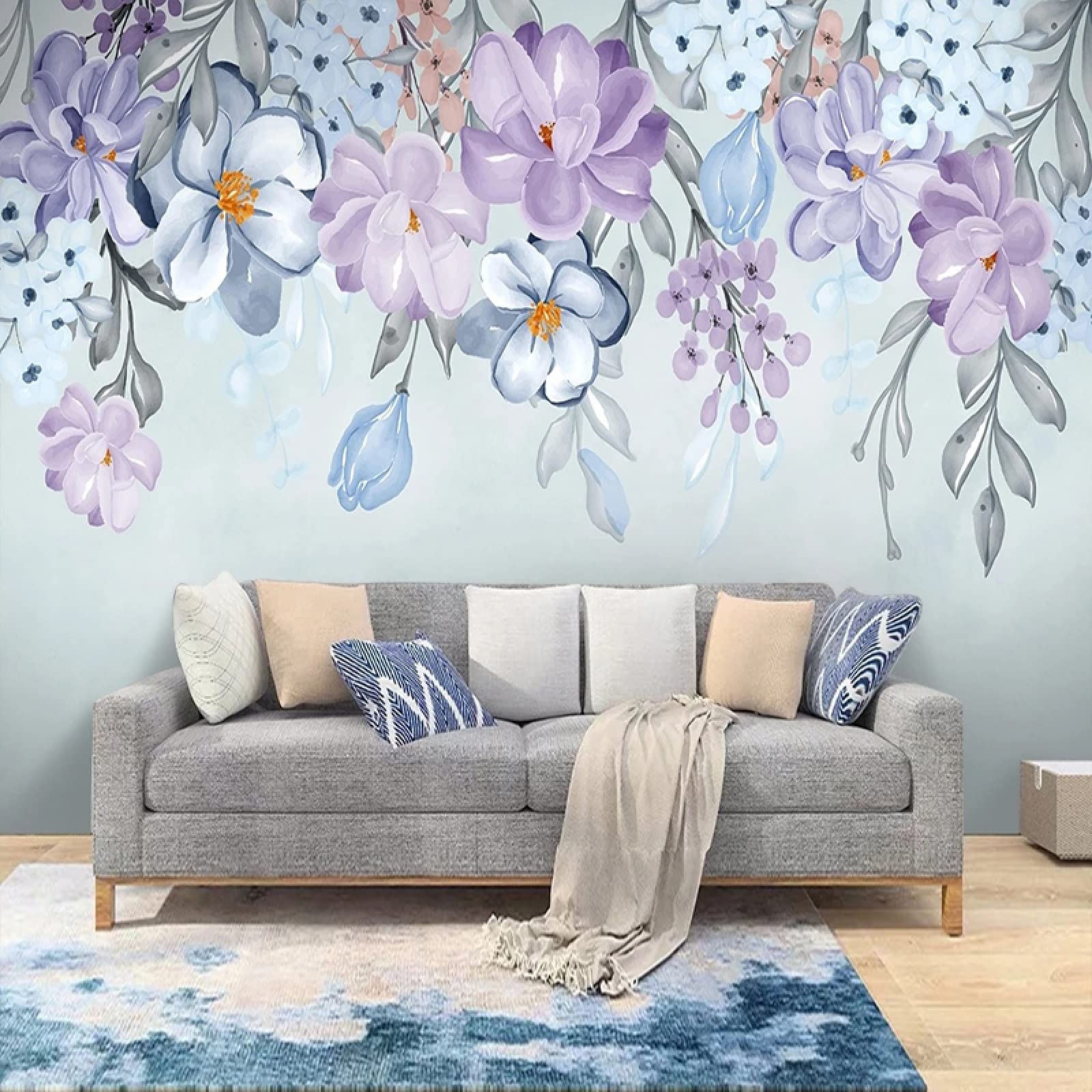 Papier peint fleur nordique deco murale salon tv chambre adulte 250x175