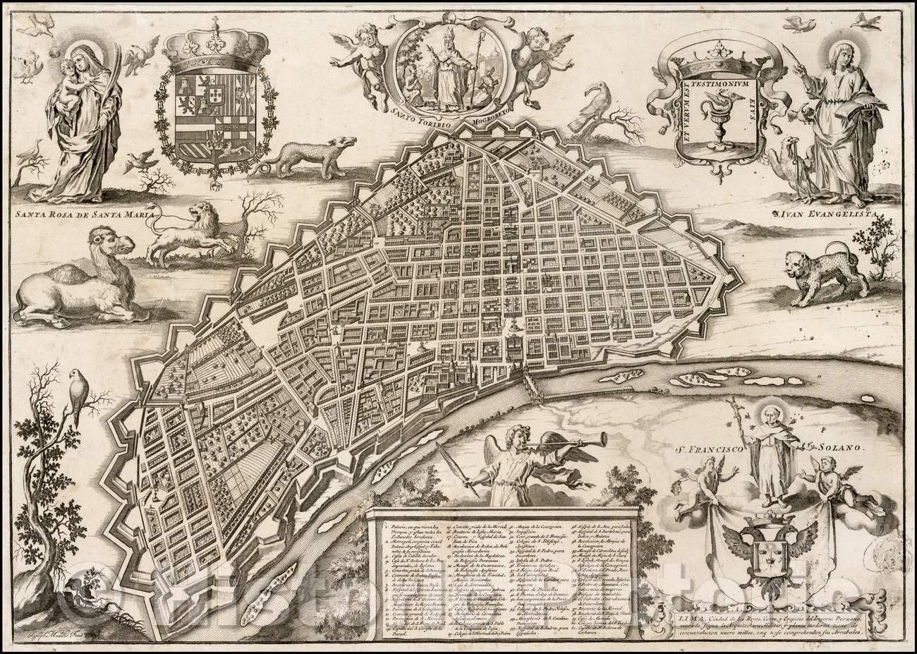 Amazon.com: Historic Map - Lima, Ciudad de Los Reyes, Corte y Emporio del  Imperio Peruano/Lima, City of Kings, Court and Emporio The Peruvian Empire,  1688 - Vintage Wall Art 44in x 32in: