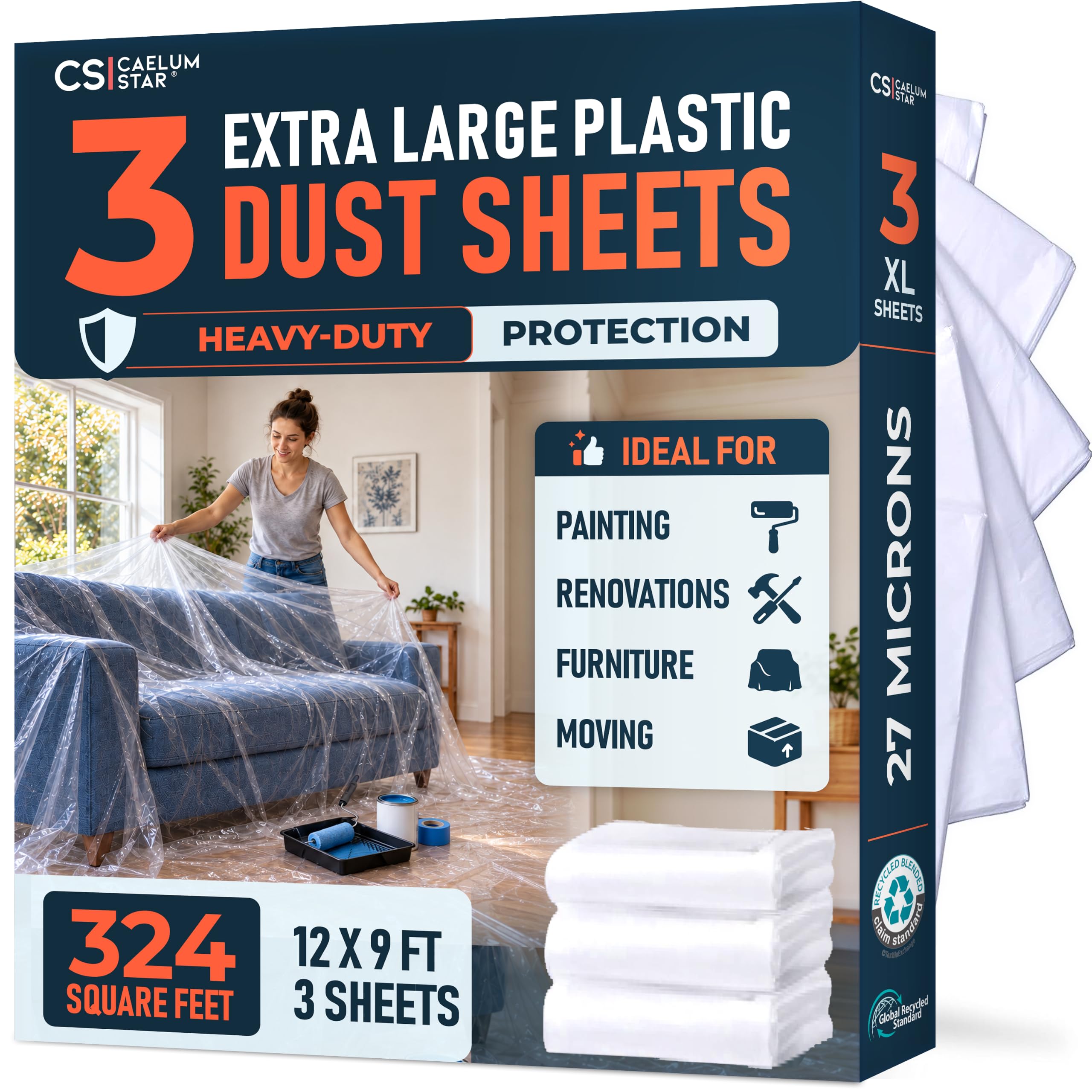 CS 3 Pack Clear Plastic Dust Sheets for Decorating & Painting, 12x9Ft Each | Strong 27 Micron Clear plastic sheet, Plastic sheeting, Painting tools, Decorating tools, Polythene sheeting, Furniture Cover