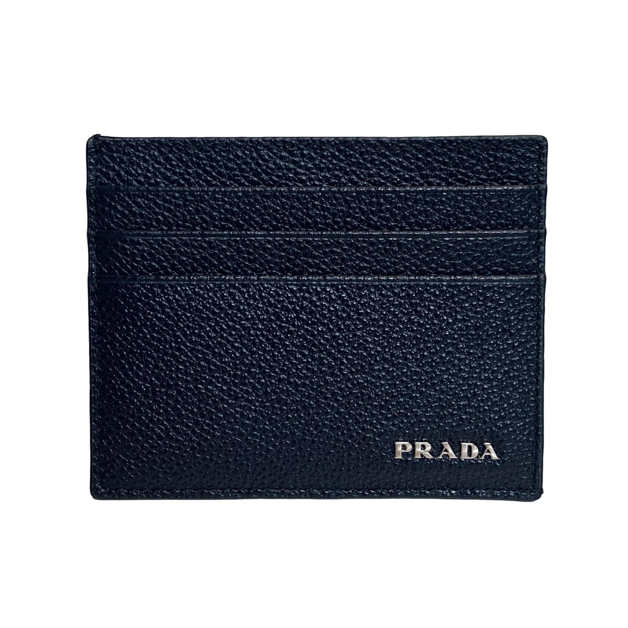 Prada Vitello Grain Calf Leather Card Case Holder Wallet Blue 2MC223
