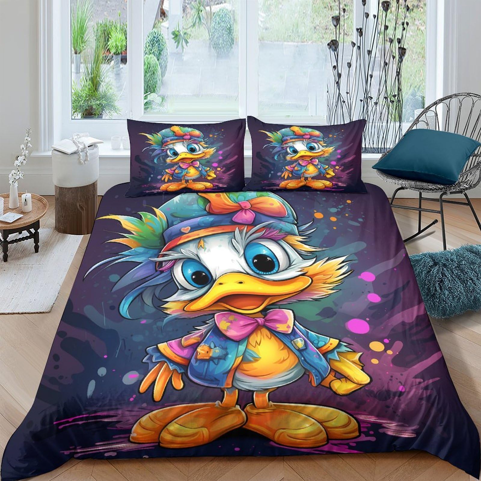 Ctjqhvkz Style-8 3D Printed Cartoon Duck Fitted Sheet Microfiber Soft Colorful Art Bed Cover For Bedroom Dorm Mattress Decor Single（135X200cm）