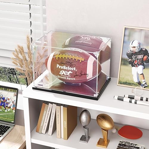 Miniatura 3 de KOLIPI Vitrina de fútbol con respaldo y base de espejo, vitrina acrílica para fútbol americano de tamaño completo (12 x 8 x 8 pulgadas, 11.8 x 7.9 x