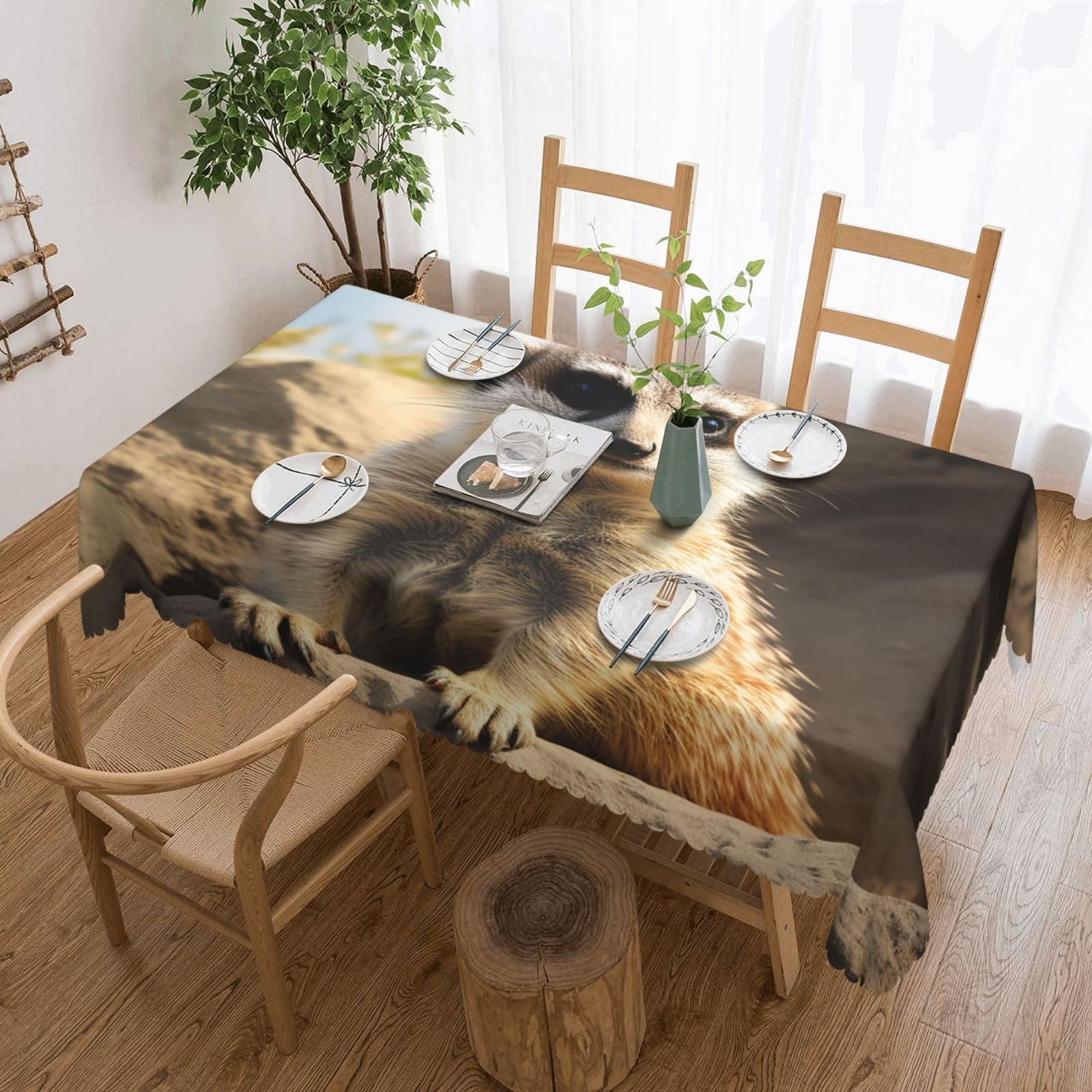 STVYUKL Meerkat Animal Tablecloth Stain and Wrinkle Resistant Washable Table Cover Rectangular Kitchen Table Cloth for Dinning Room Kitchen Picnic Patio Party Decor 54x72 Inch