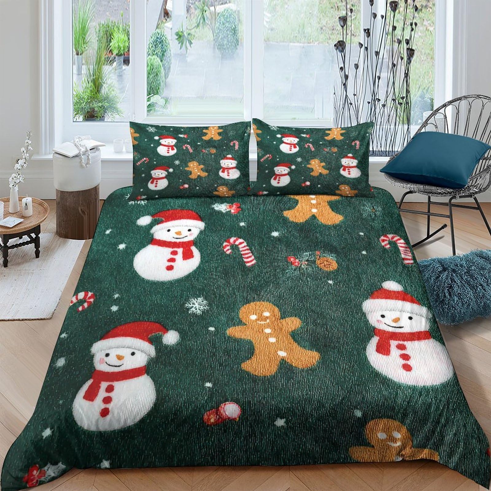 Ctjqhvkz Style-9 3D Printed Christmas Snowman Fitted Sheet Microfiber Green Gingerbread Mattress Cover For Bedroom Dorm Home Decor Single（135X200cm）