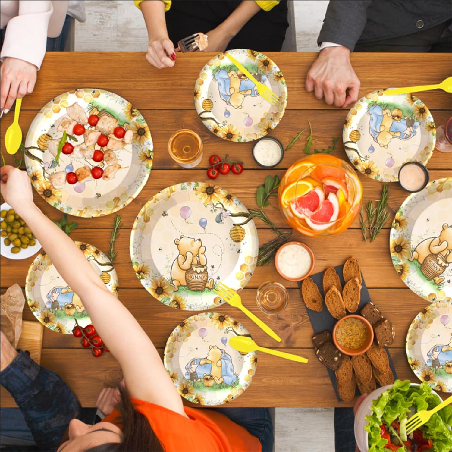 142pcs Classic Bear Baby Shower Decorations Baby Shower Party Tableware with Plates, Napkin, Forks, Cups Banner And Tablecloth for Birthday Party Supplies Set Serves 20 Guests (Yellow) - Image 4