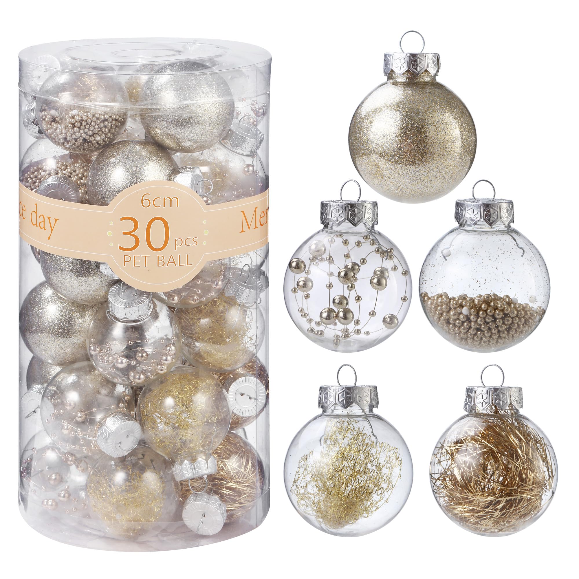 30 Piezas Bolas de árbol,Navidad Inastillable Bolas Plastico Adornosadecuadaspara el Hogar Festival,adecuadas para interioresy exteriore (Champán Dorado)