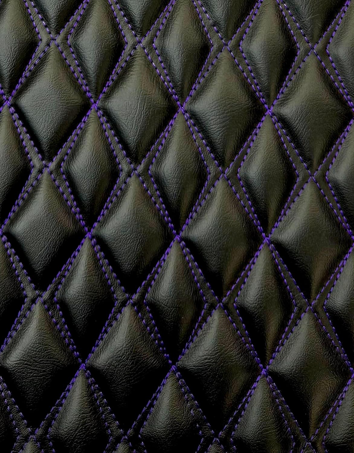 Vinyl Quilted Foam Padded Fabric W 3/8" Foam Backing Upholstery Car Headliner Vehicle & Motorcycle Seats Door Panels Sleek Design /58" W/ 1YARD (Black-Purple Double Diamond Stitching 2"X3")