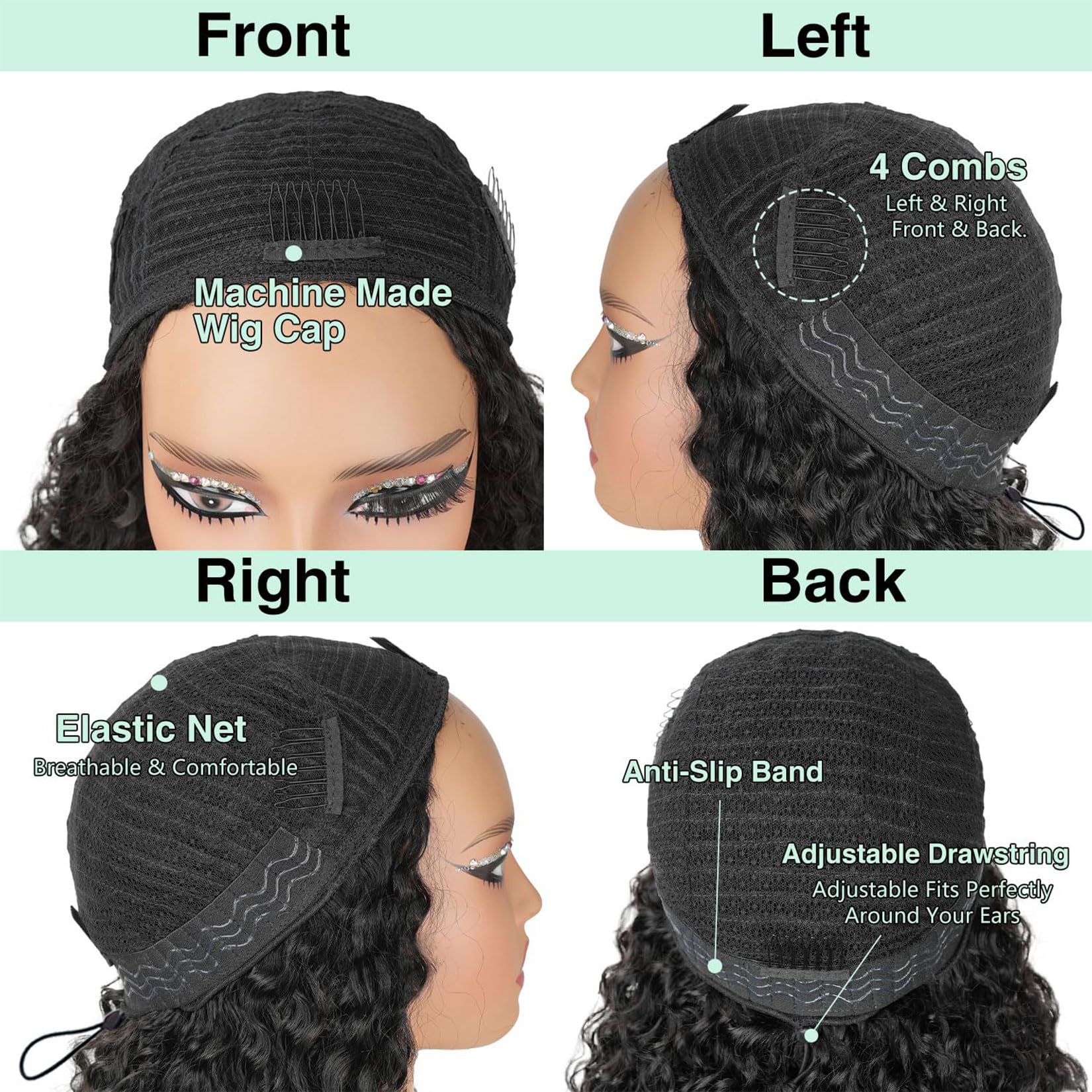 Parrucca Mezza Riccia Birmana 3 in 1 in Capelli Umani per Donne Nere,22inch