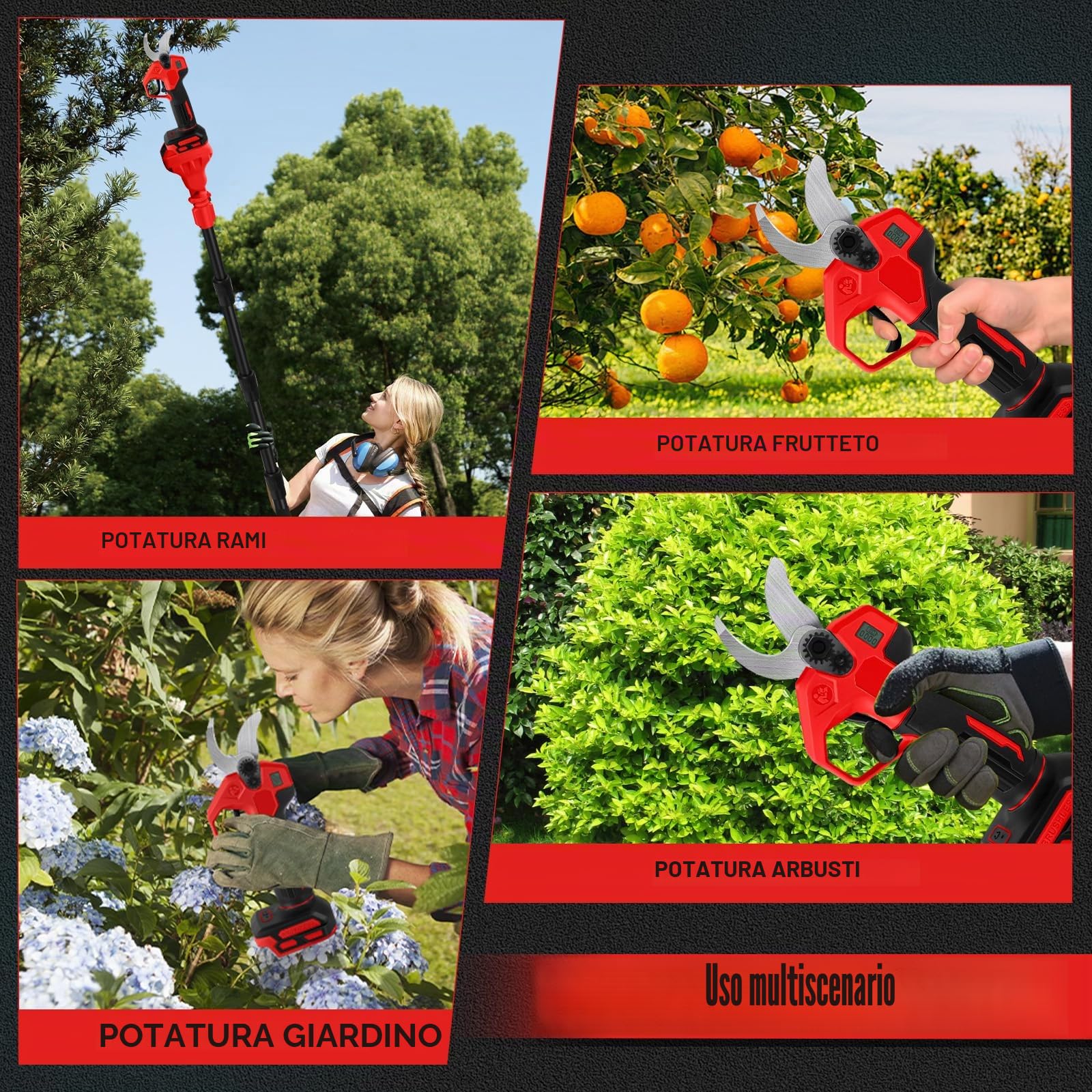 Troncarami a batteria con asta 2 in 1 compatibile con batteria Milwaukee 18 V, diametro di taglio 30 mm, con lama di ricambio per giardinieri e taglio ad albero, prolunga 2 m (senza batteria)