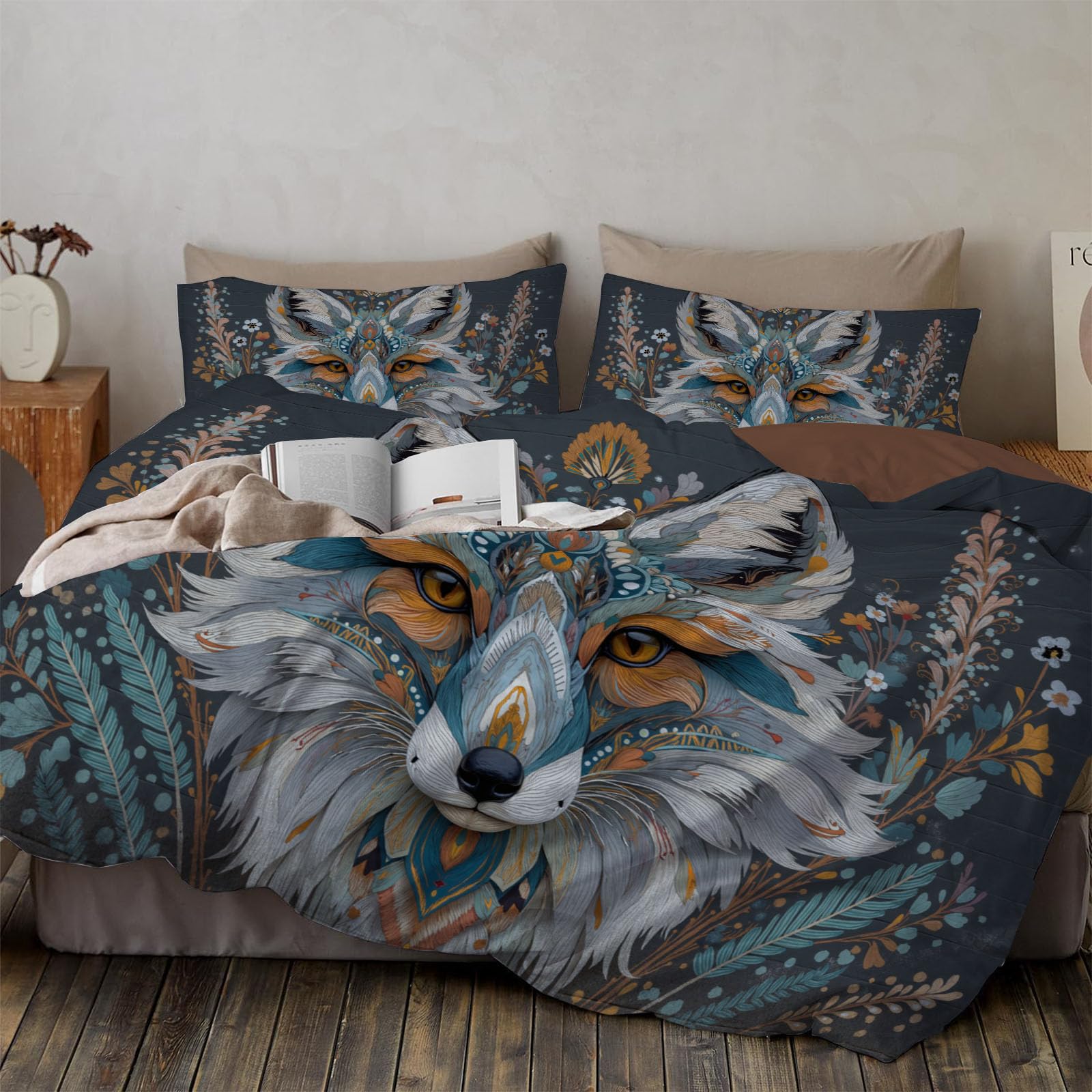 Housse de couette renard anti-rides 200x200 cm avec fermeture éclair facile