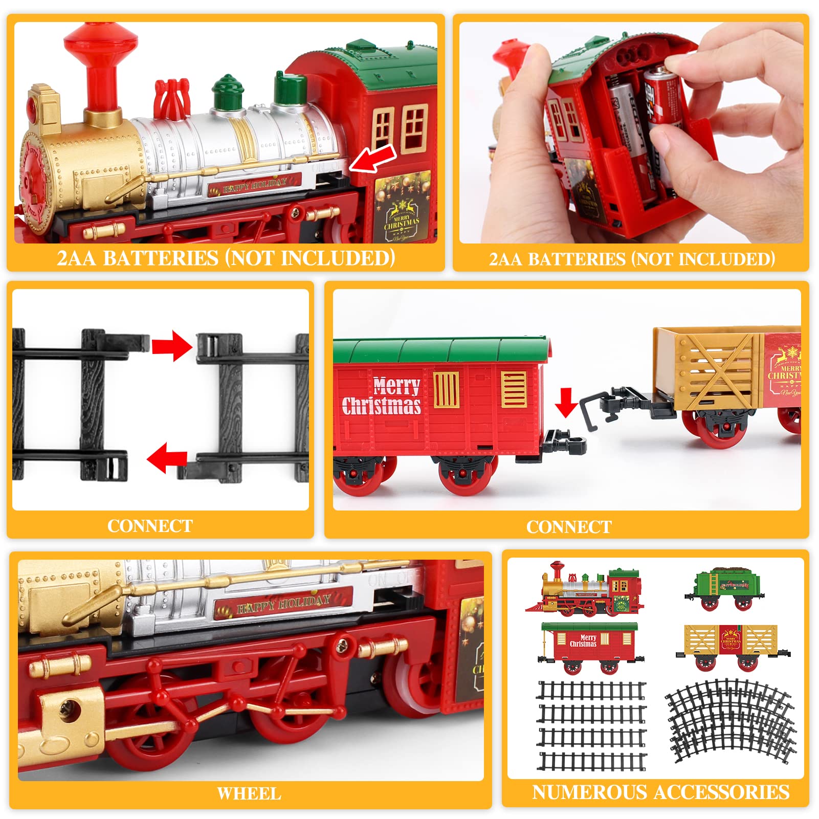 Train De Noël Électrique Pour Enfants - Jouet à Rails Avec Locomotive, Wagons Et Rails - Décoration Sapin - 3-8 Ans