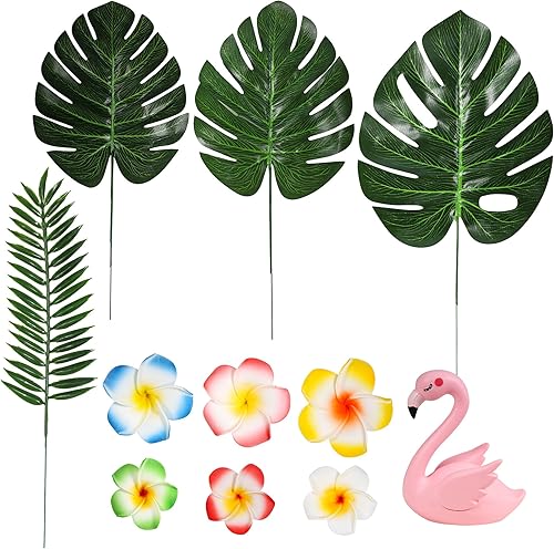 Miniatura 3 de Paquete de 13 adornos para tartas de flamenco, decoraciones de pastel de verano con flamenco rosa, flor de hibisco, hojas de palma para decoración