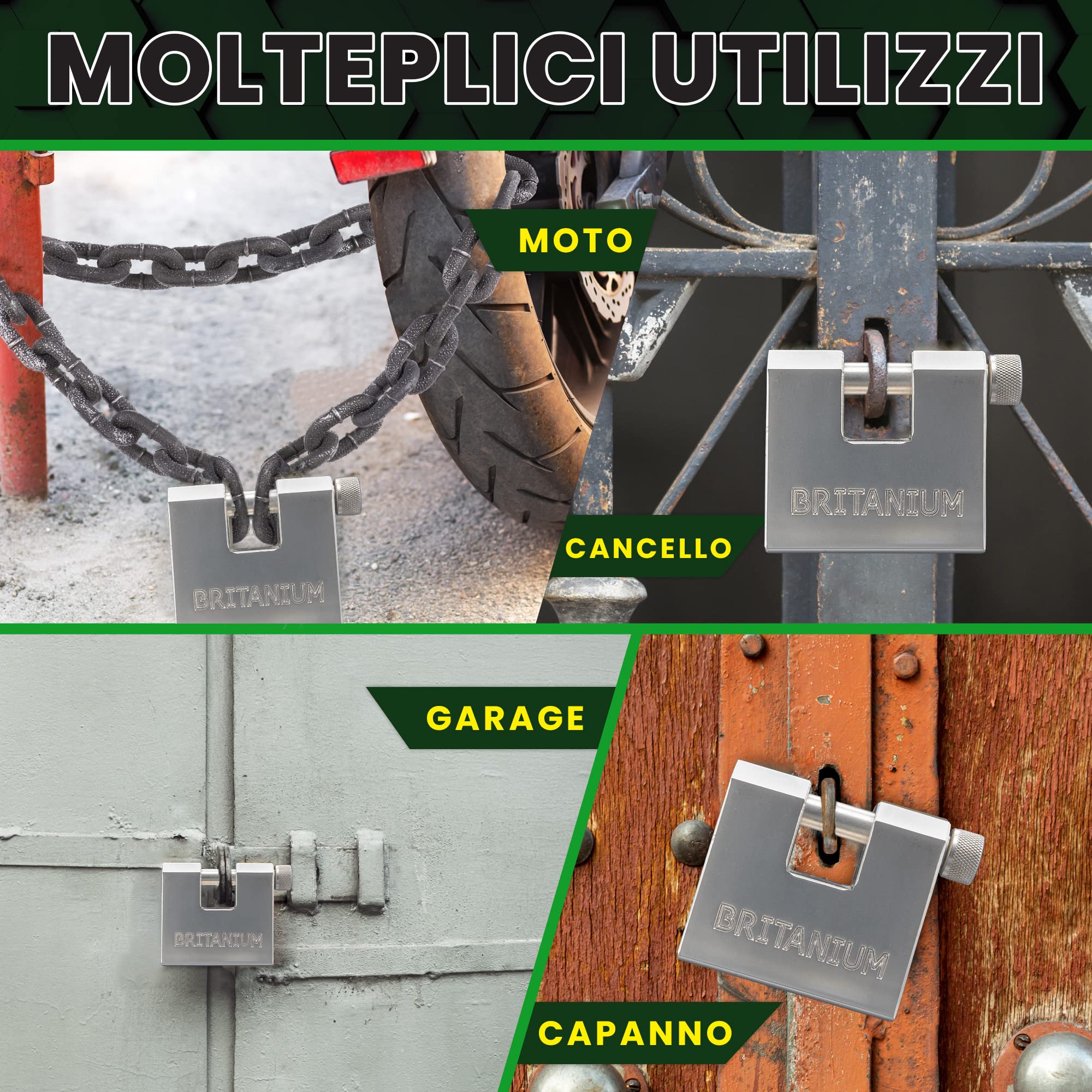 Lucchetto A Combinazione 4 Cifre - Arco Lungo Per Esterno - Foto 5