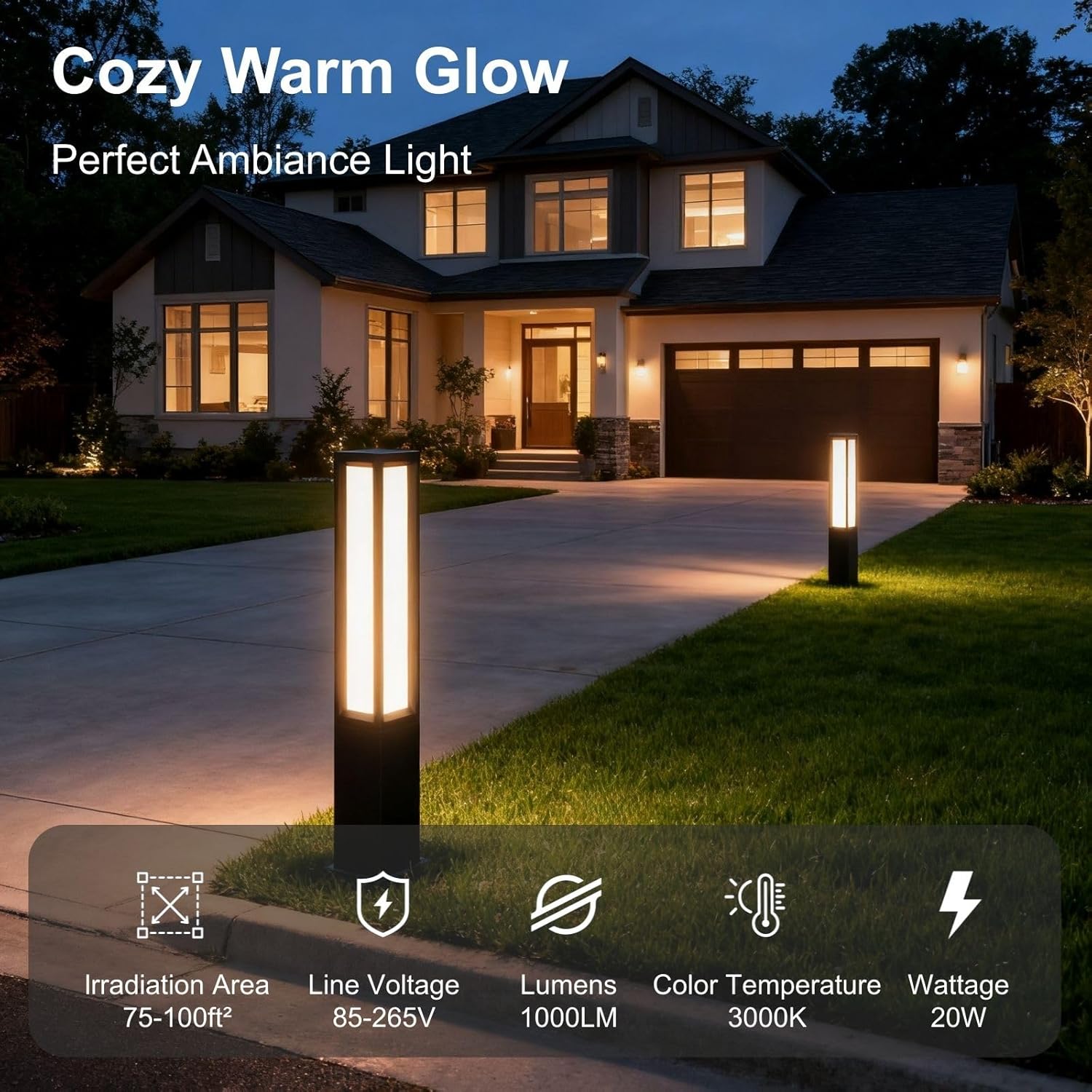 SkyGlow 32" Bollard Light, 120V Line Voltage Aluminum LED IP65 Waterproof Modern Outdoor Landscape Path Lights 3000K Curb Appeal Hardwired for Garden Pathway Lawn Patio Courtyard Driveway Commercial
