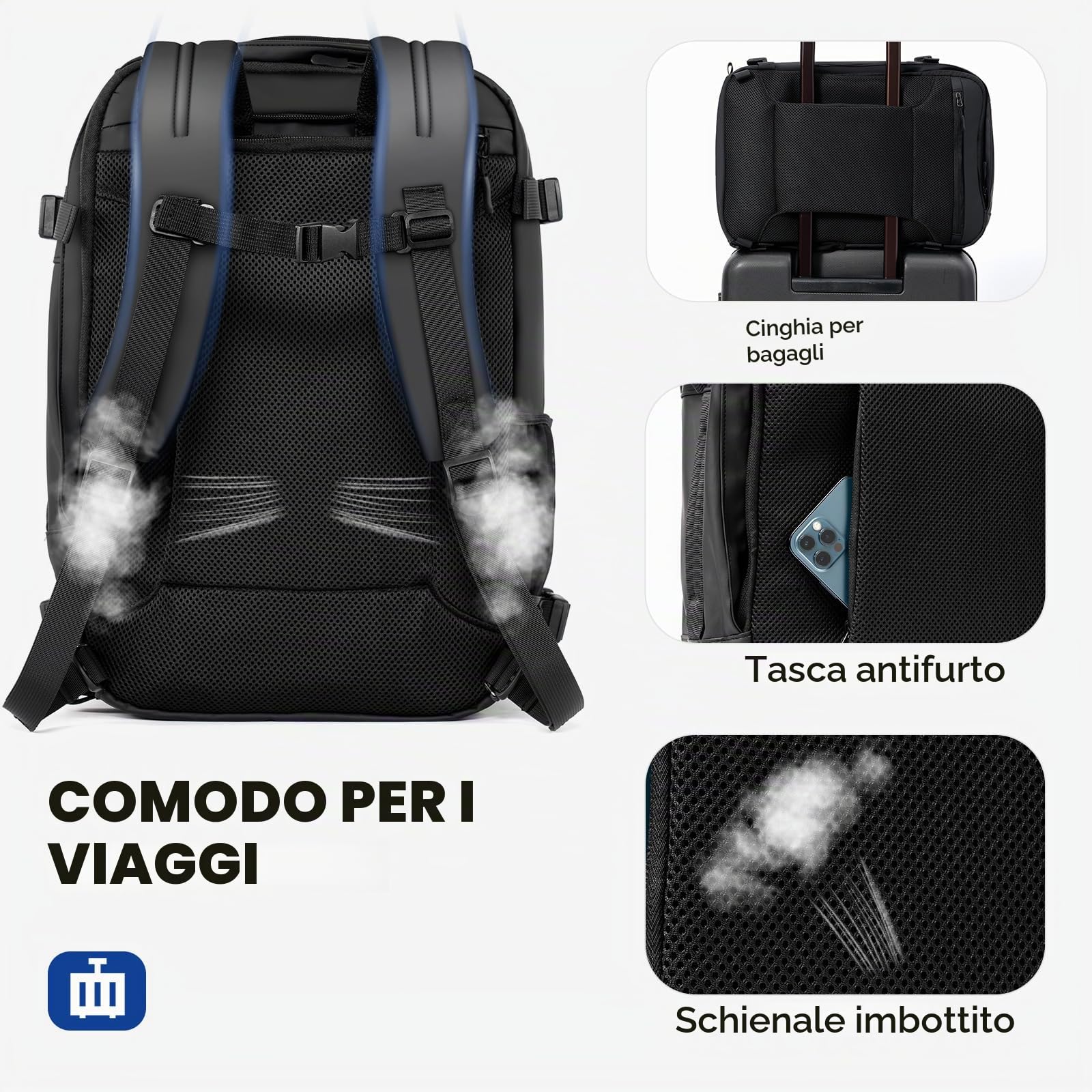 Zaino da viaggio, 20, 28 o 40 l, impermeabile, ideale come bagaglio a mano in aereo, adatto per viaggi, affari, lavoro, vacanze