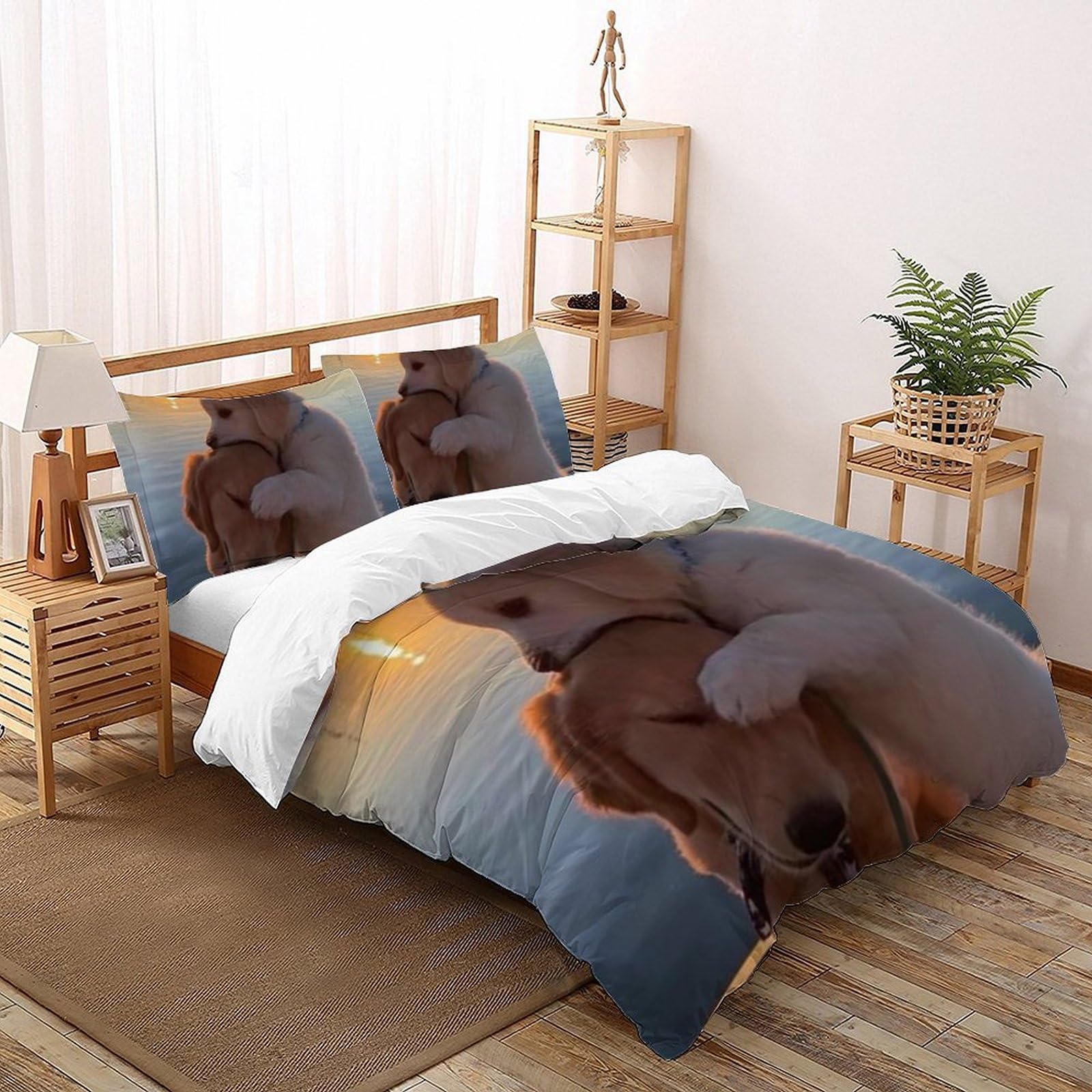 Housse de couette chiots animaux imprimé 3D microfine lit enfant super king 260x220