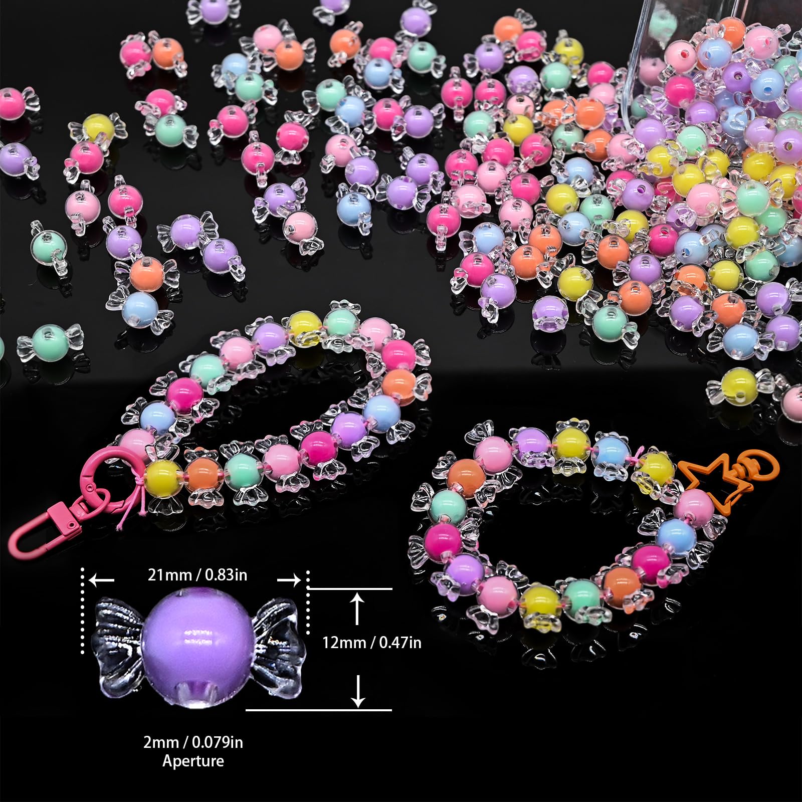 200g+ Candy Bulk Assorted Cute Kandi Beads for Jewelry Making, Friendship Bracelet Making Kit, Craft Supplies Charm Beads(): Large Round Candy