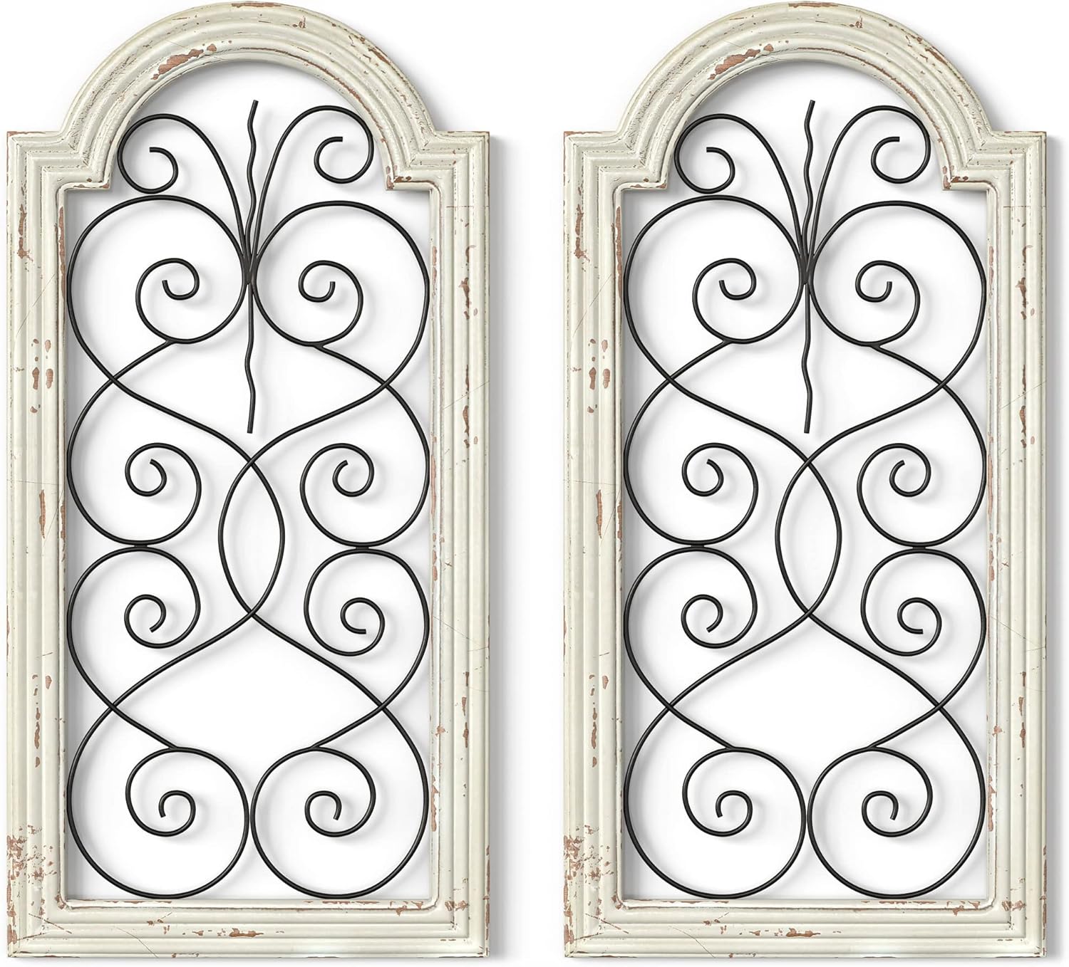 Barnyard Designs 16x32 Rustic Farmhouse Window Frame Wall Decor, Vintage White/Black Hanging, Country Bedroom Accent, 2 Pack