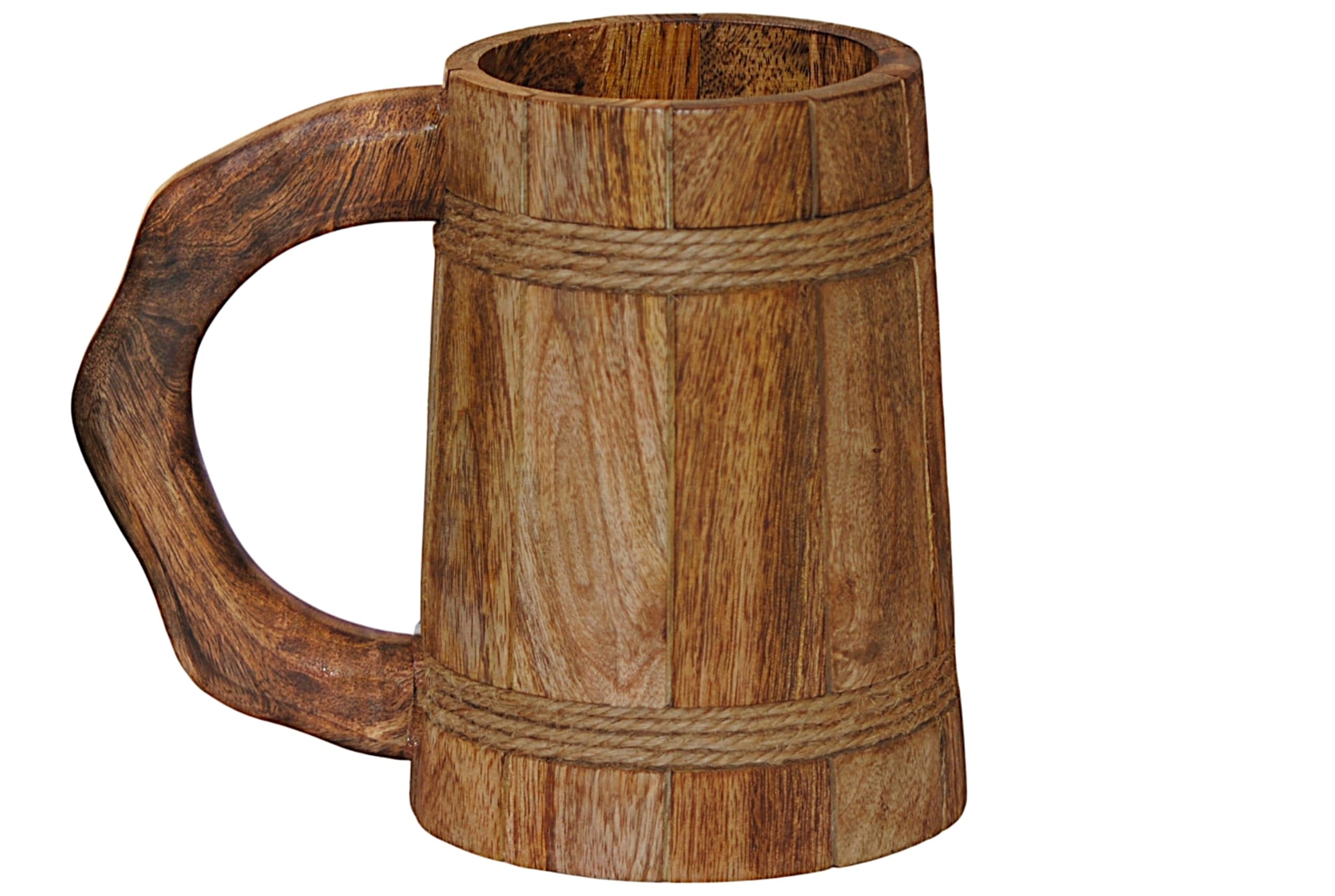 Wooden Beer Mugs, 100% Authentic and HANDWADE, Top Grade Natural Handmade Retro Brown Wooden Beer Mug with Handle, for Beer, Cold Drinks, 17-18oz, 500 ML