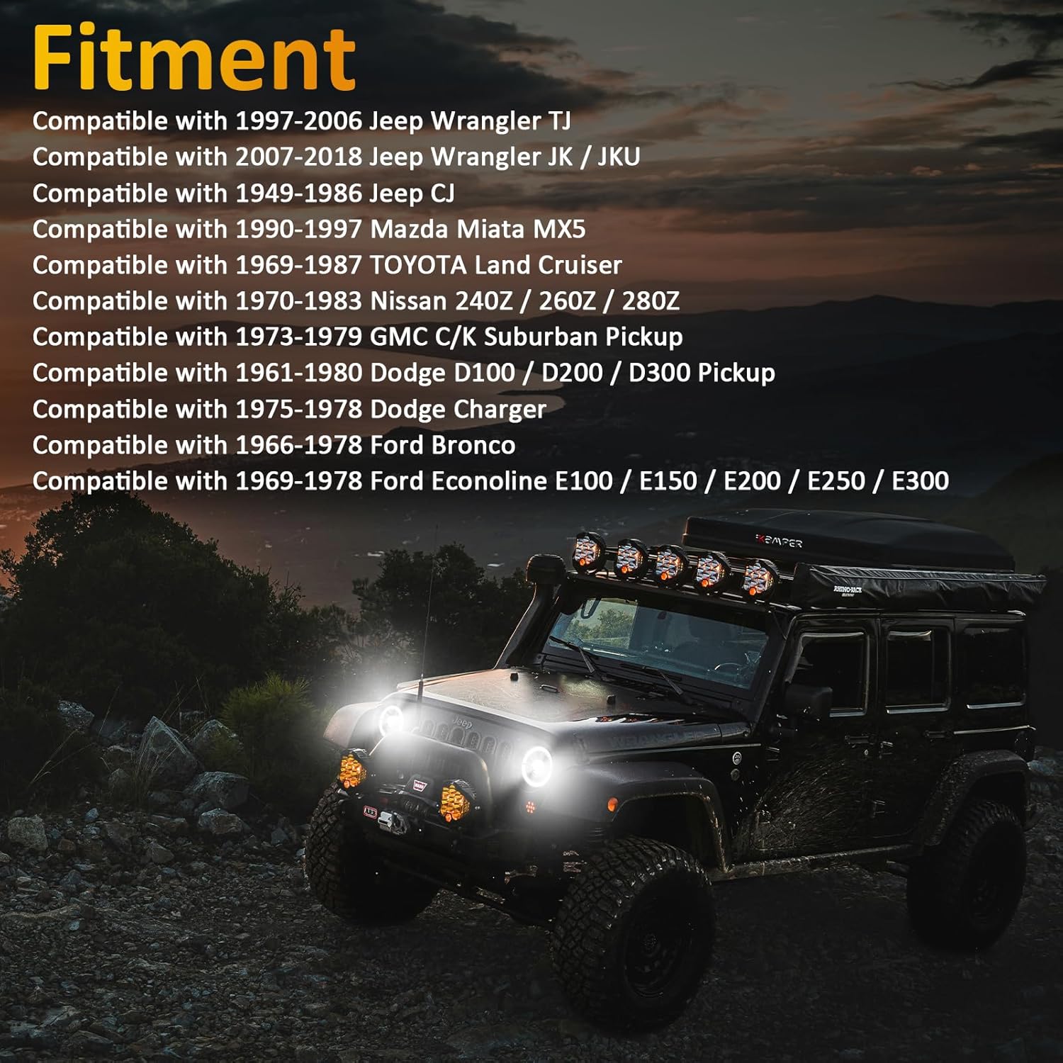 Anti-glare 7 Inch Led Headlights Round Z-shaped Cutoff H6024 Compatible with Jeep Wrangler JK JKU TJ LJ Hummer Chevy Ford GMC etc Halo Turn Signal DOT Hi/Lo Sealed Beam