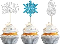 Vista 32 de Gyufise 24 adornos plateados para cupcakes con purpurina azul y plateado para tartas de Miss to Mrs para decoración de tartas de invierno, bodas